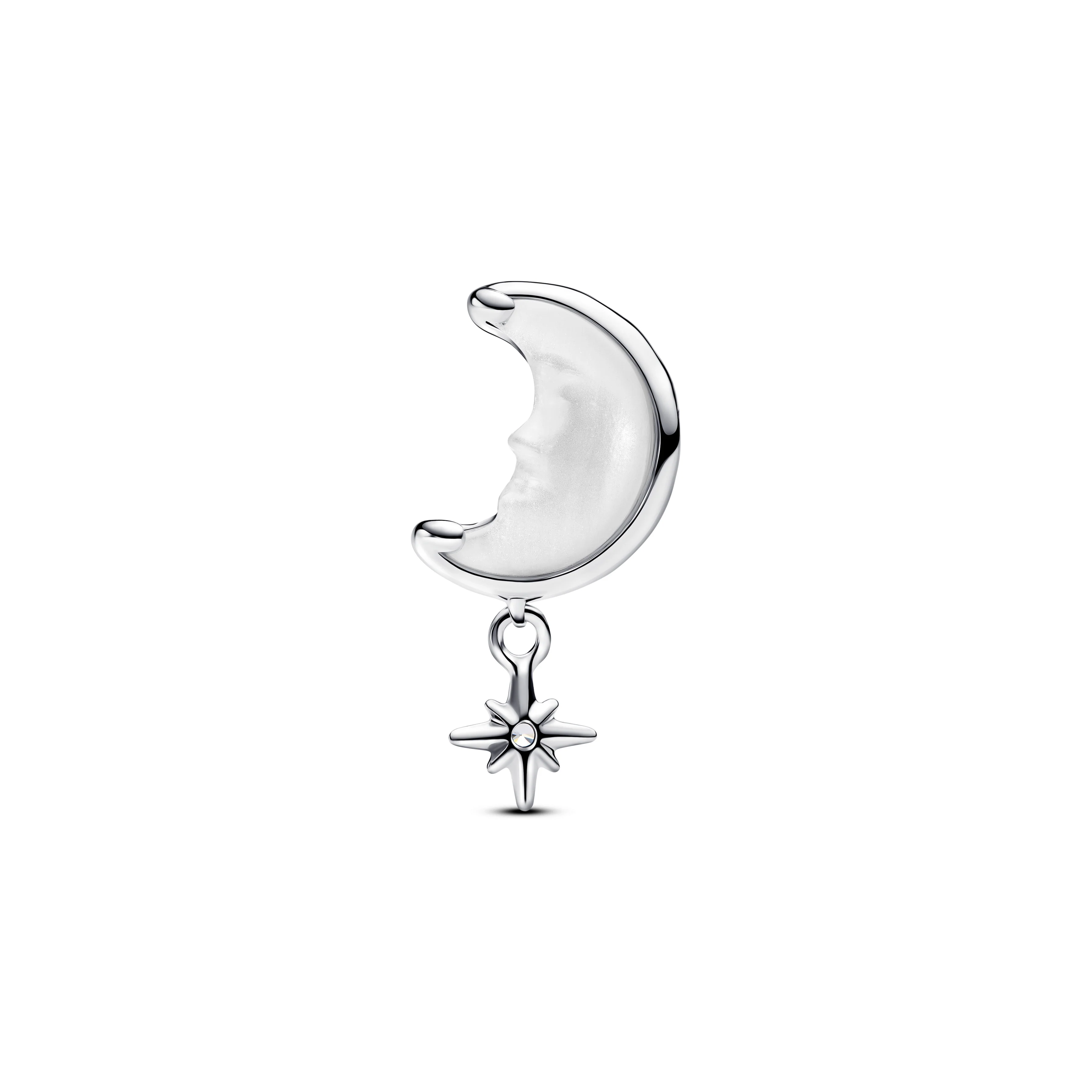 Moon And Star Sterling Silver Charm With White Bioresin Mother Of Pearl And Clear Cubic Zirconia - Image 3
