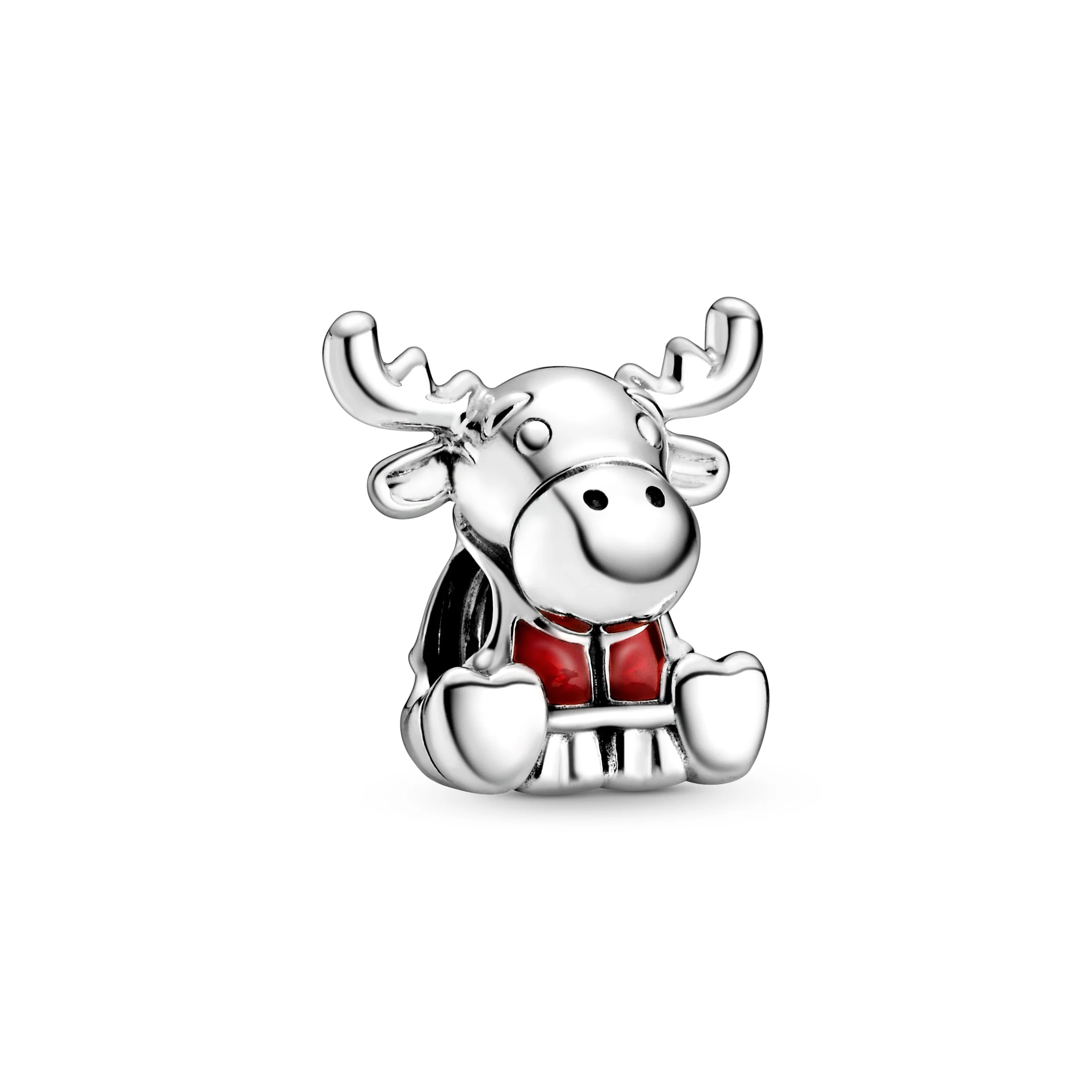 Moose Sterling Silver Charm With Red And White Enamel