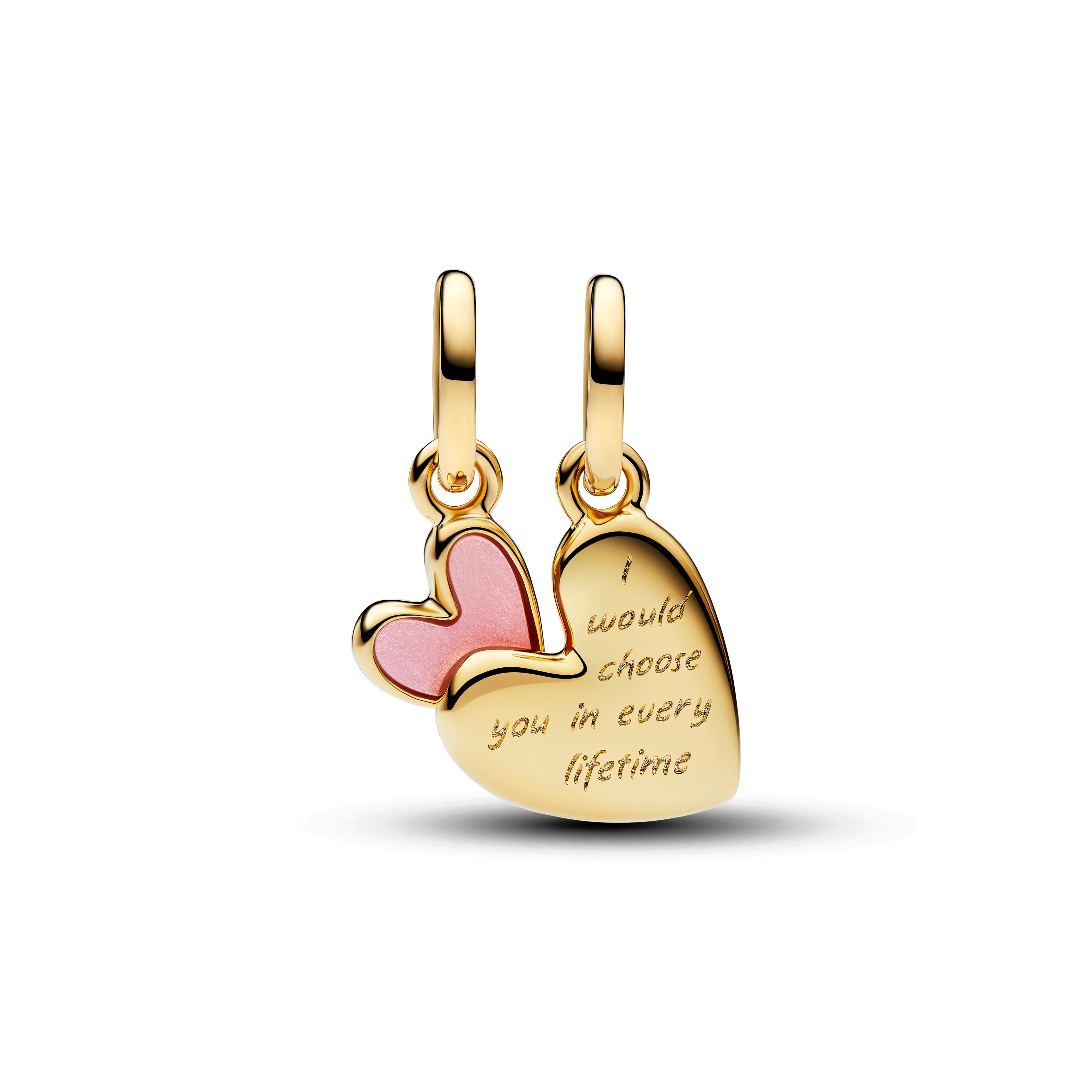 Mother And Daughter 14K Gold-Plated Splittable Dangle With Pink Bioresin Mother Of Pearl - Image 2