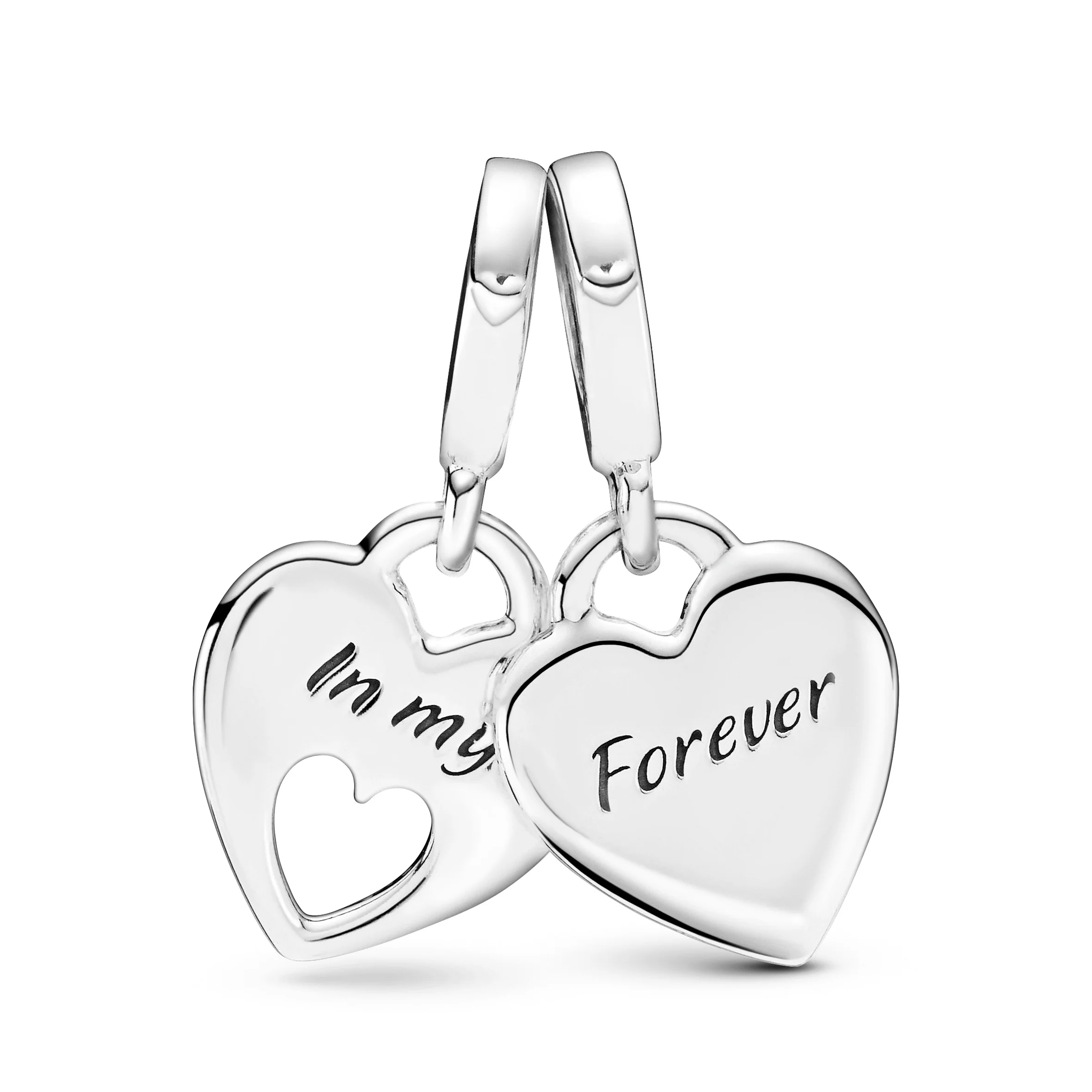 Mother And Daughter Hearts Sterling Silver Split Dangle With Shimmering Pink Enamel - Image 3