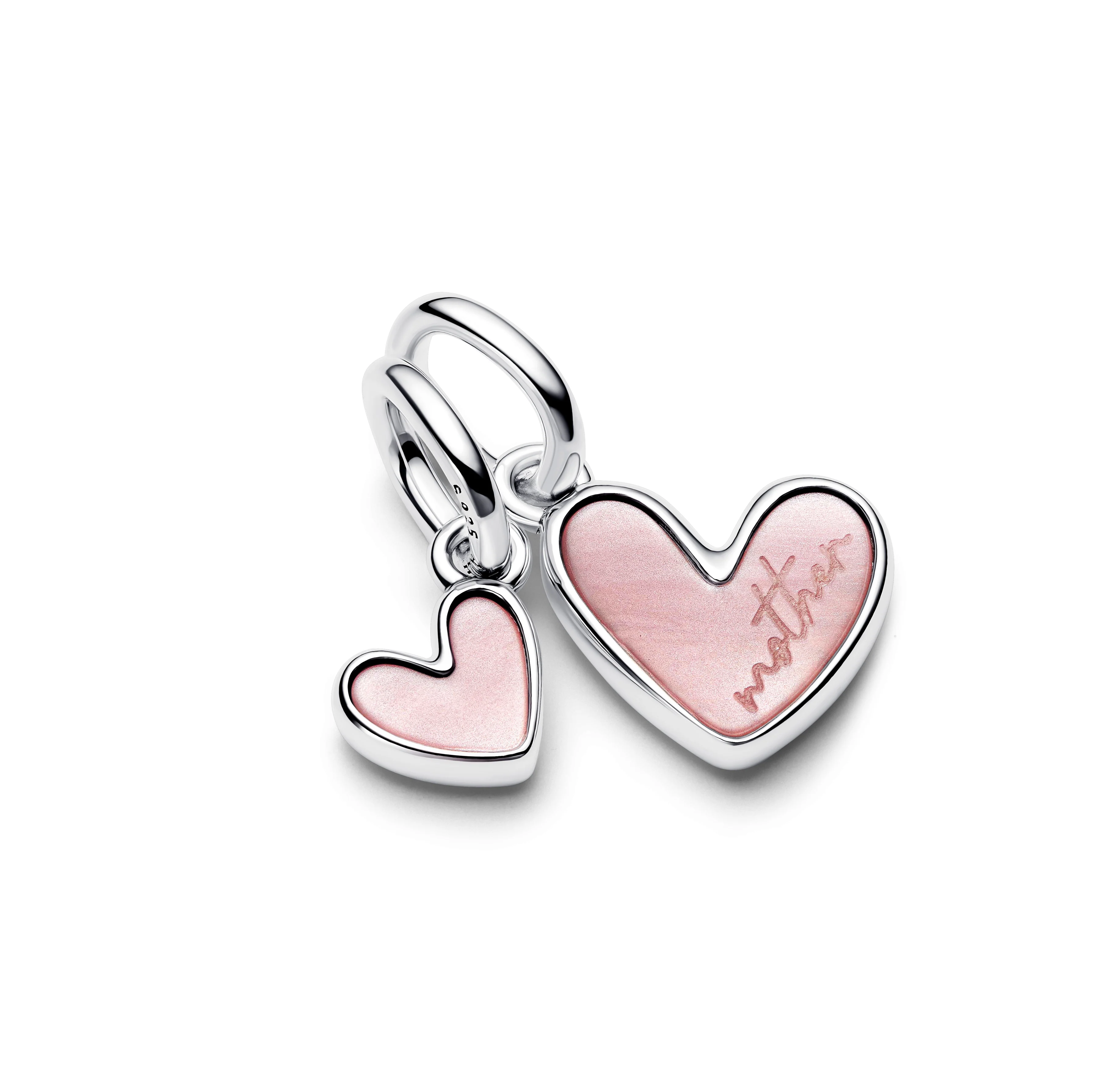 Mother And Daughter Hearts Sterling Silver Splittable Dangle With Pink Bioresin Man-Made Mother Of Pearl - Image 5
