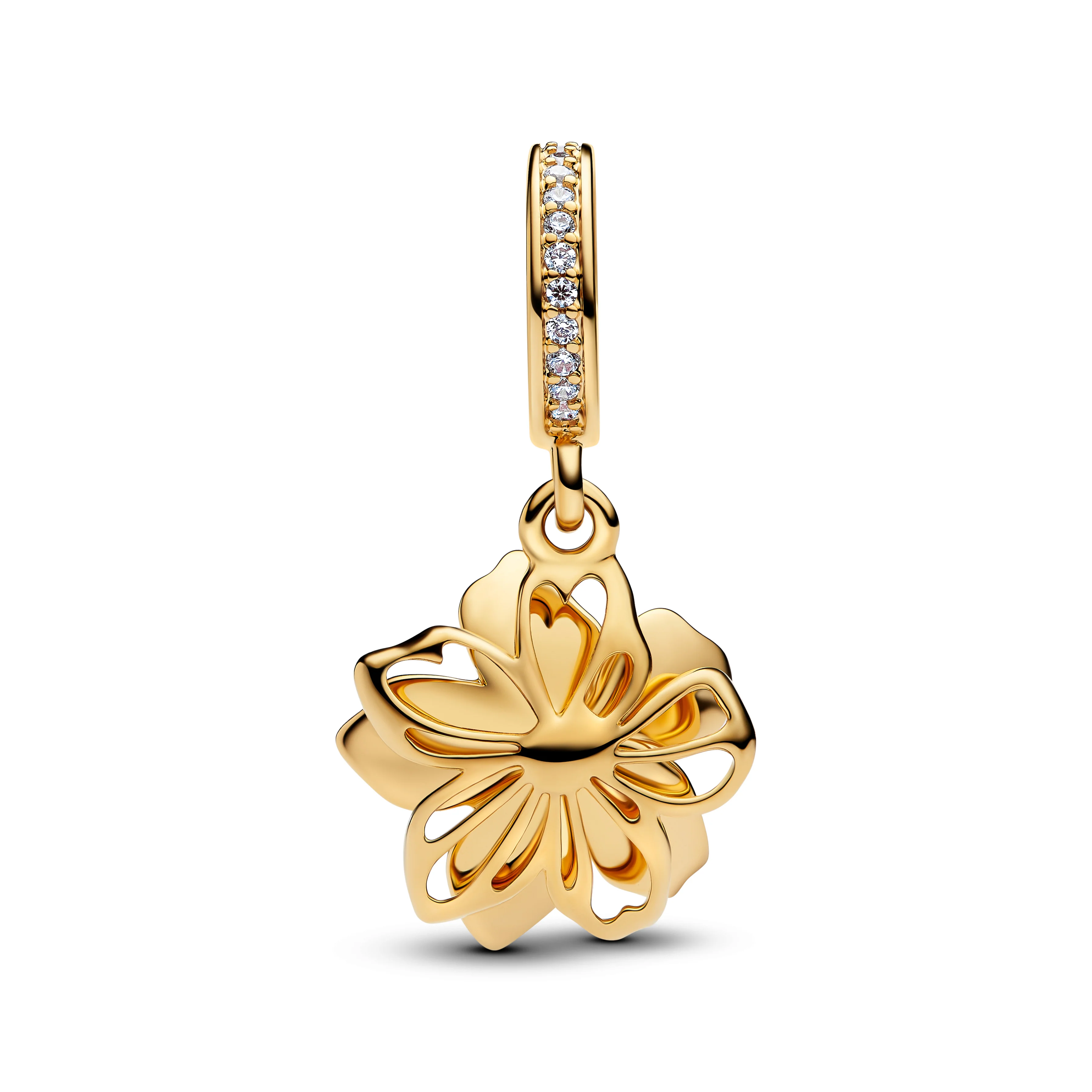Movable Cherry Blossom 14K Gold-Plated Dangle With Clear Cubic Zirconia And Shaded Blue Enamel - Image 4