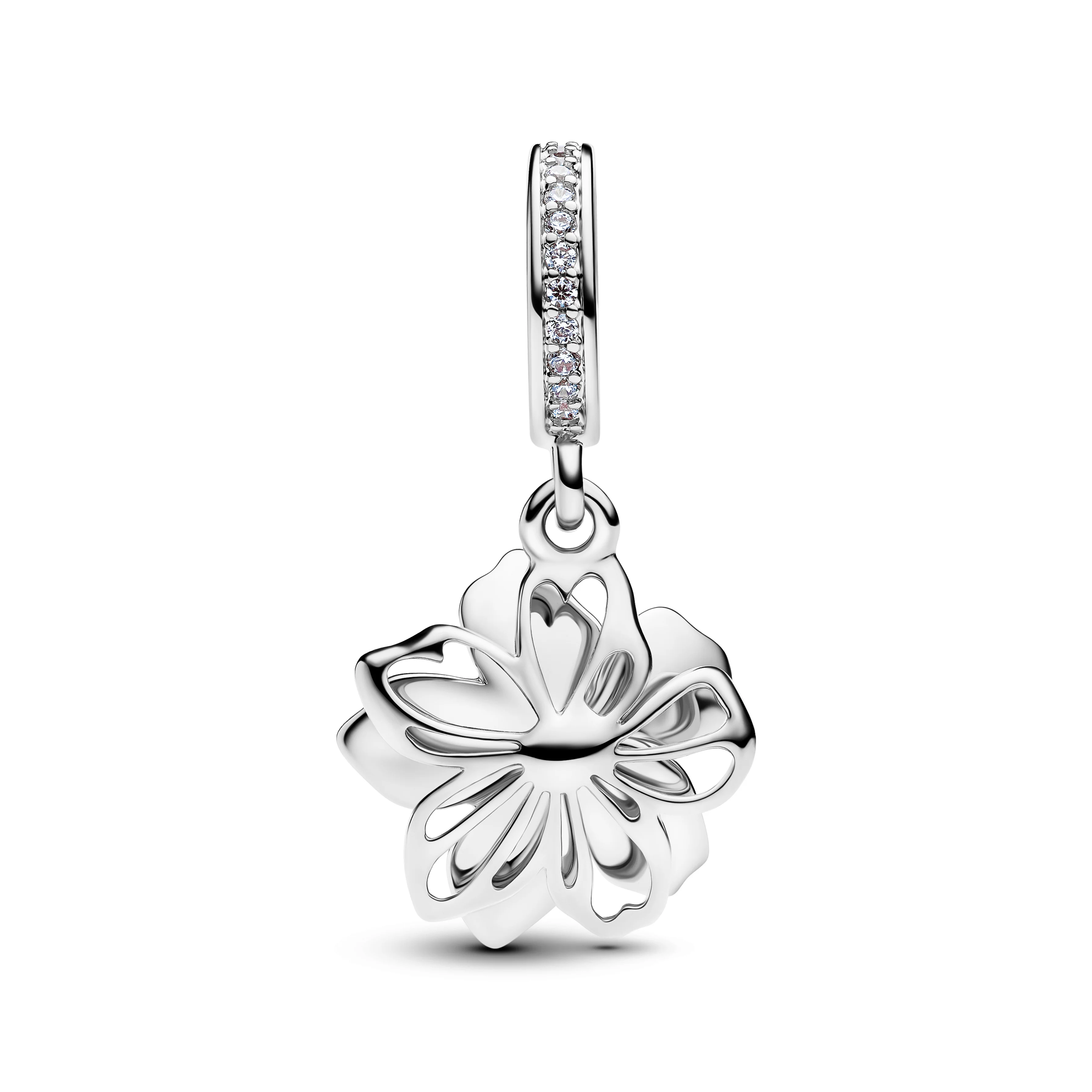 Movable Cherry Blossom Sterling Silver Dangle With Clear Cubic Zirconia And Shaded Blue Enamel - Image 5