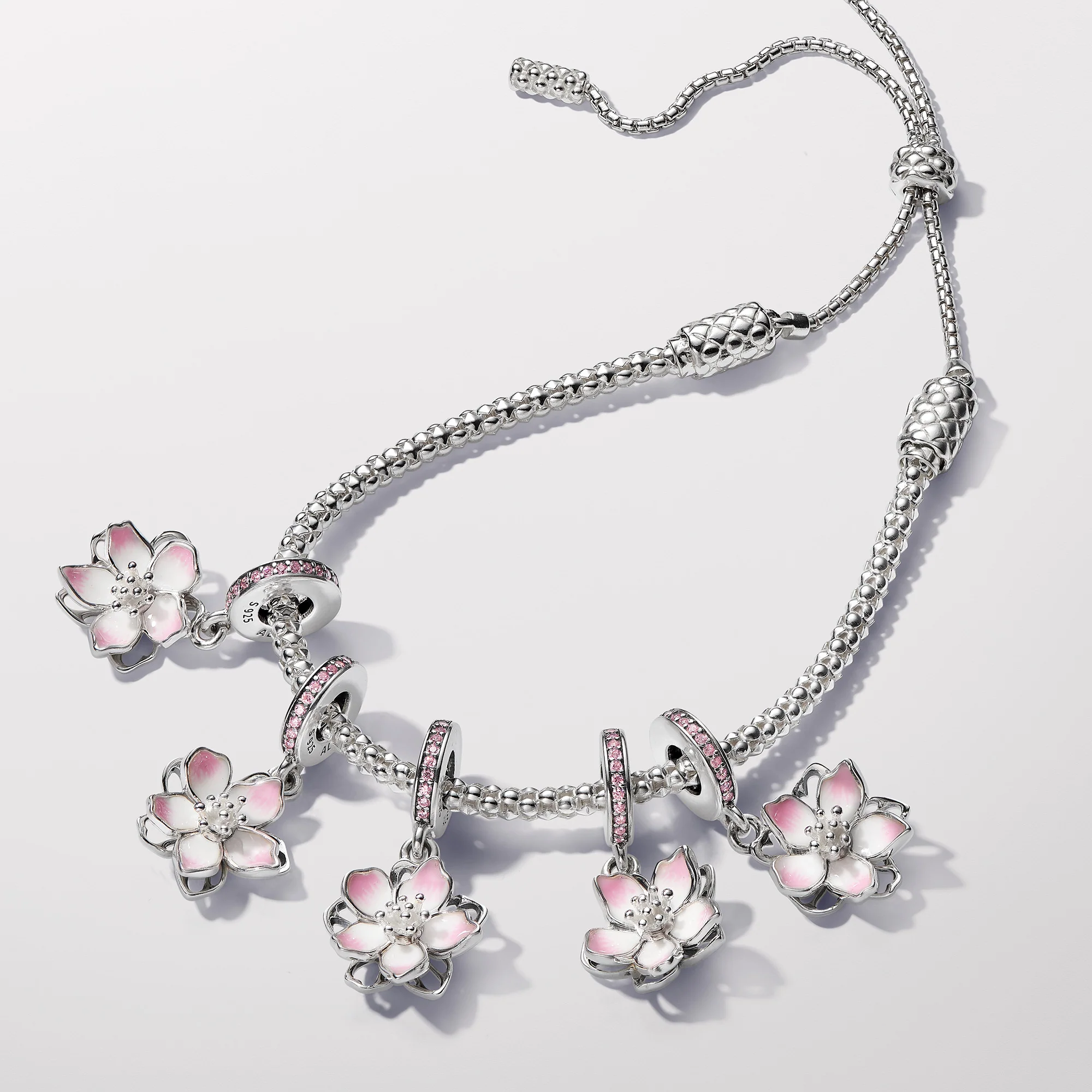 Movable Cherry Blossom Sterling Silver Dangle With Fancy Pink Cubic Zirconia And Shaded Pink Enamel - Image 5