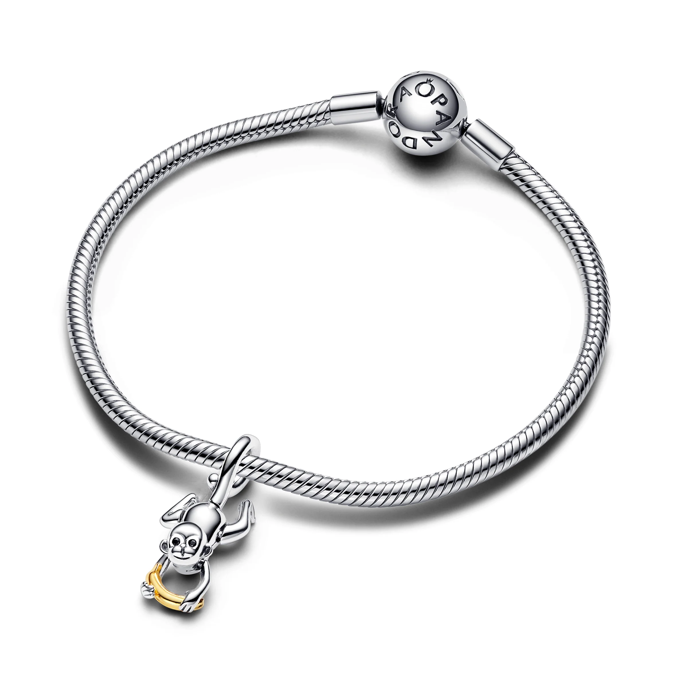 Movable Monkey Sterling Silver And 14K Gold-Plated Dangle With Black Crystal And Clear Cubic Zirconia - Image 2