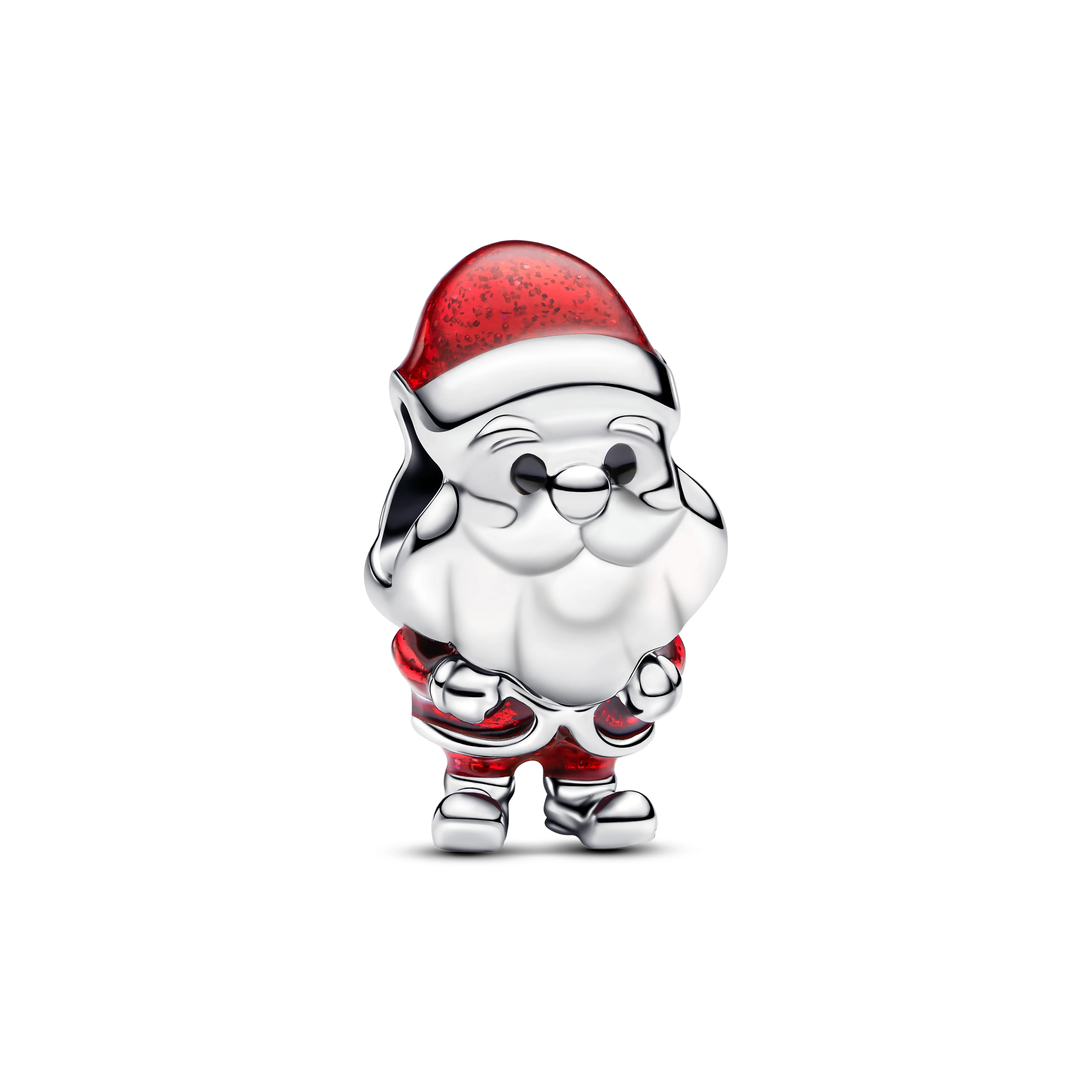 Moveable Santa Claus Sterling Silver Charm With Glittery Red And Black Enamel