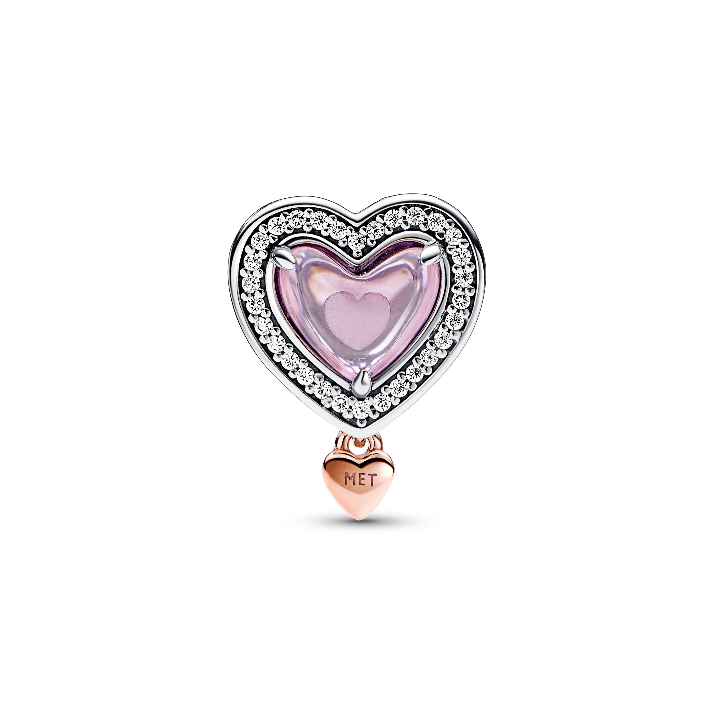 Mum Heart Sterling Silver And 14K Rose Gold-Plated Charm With Clear, Fancy Fairy Tale Pink And Pink  Cubic Zirconia - Image 4