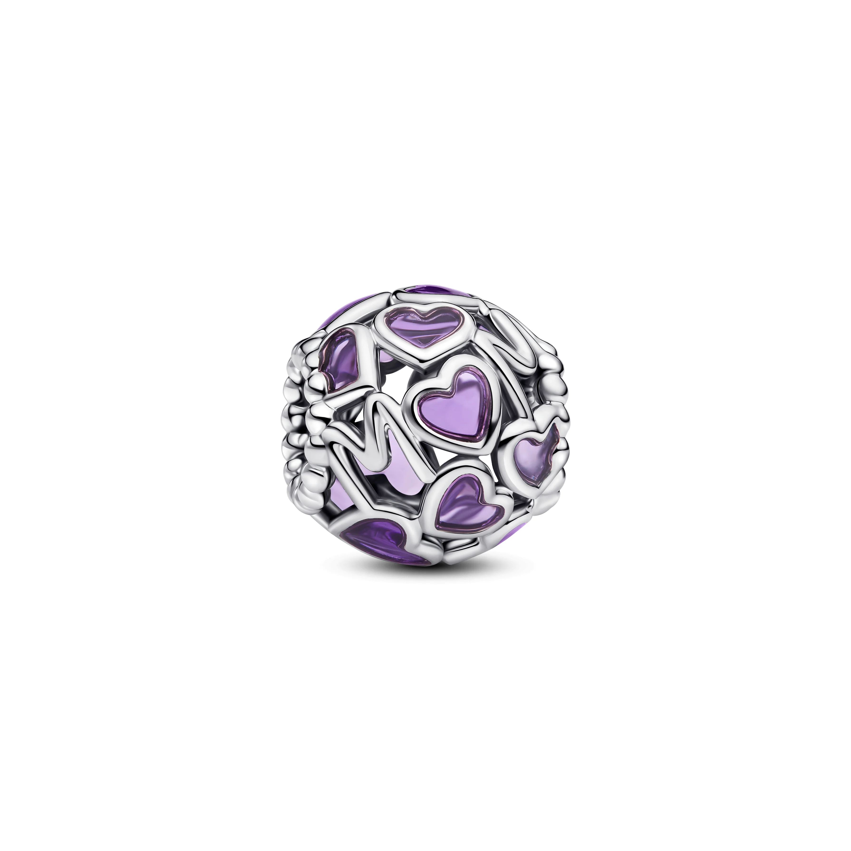 Mum Hearts Sterling Silver Charm With Transparent Purple Enamel - Image 3