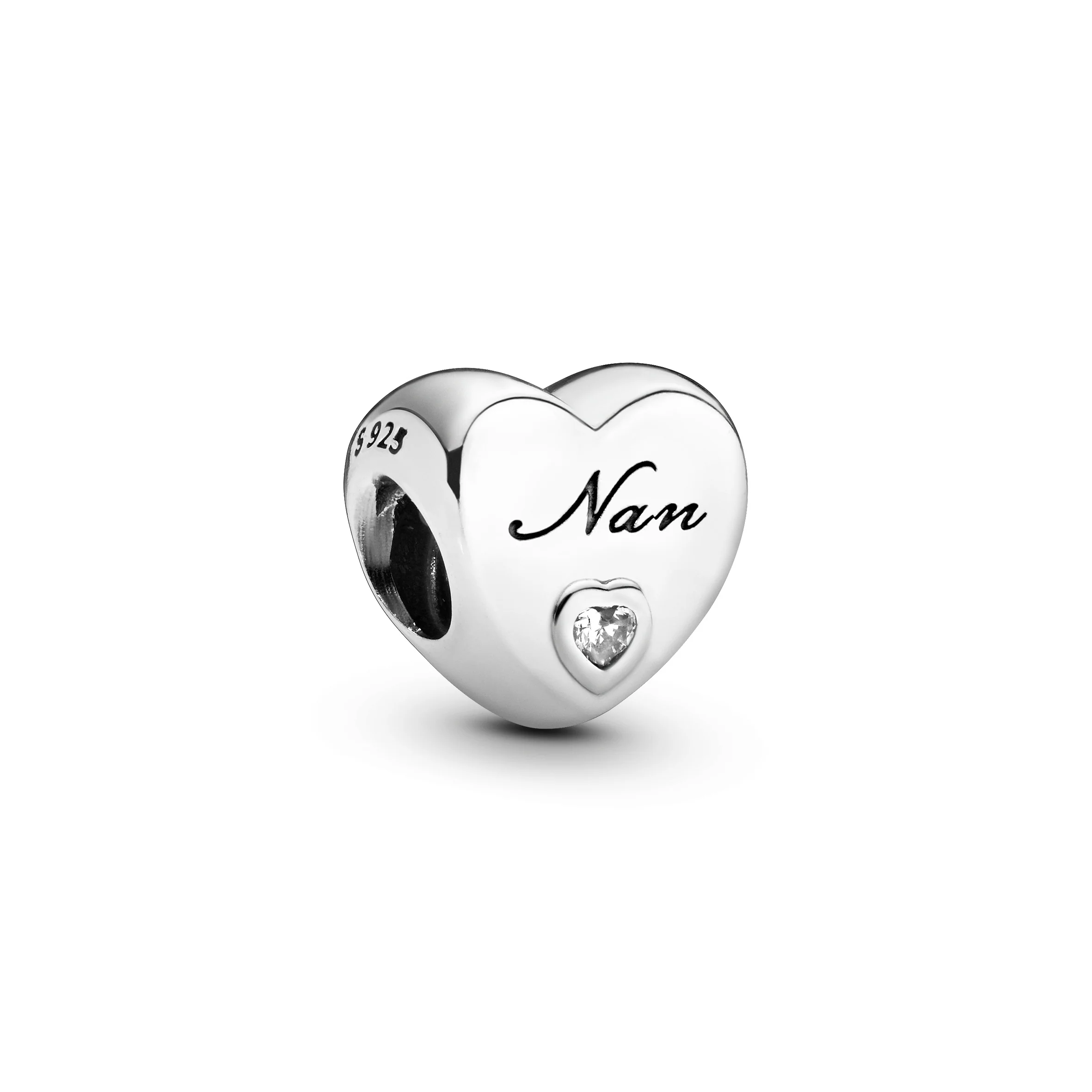Nan Heart Silver Charm With Clear Cubic Zirconia - Image 2