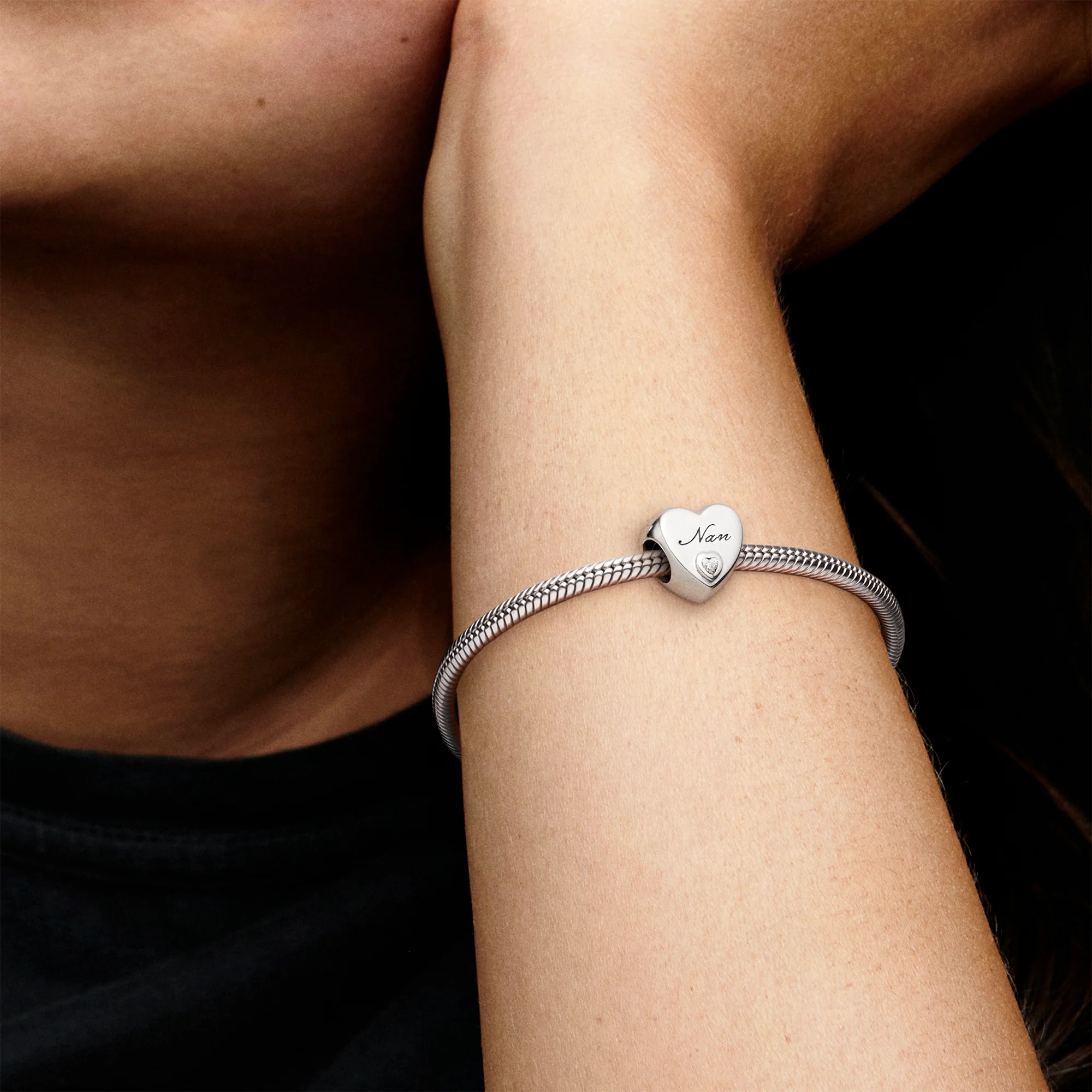 Nan Heart Silver Charm With Clear Cubic Zirconia - Image 3