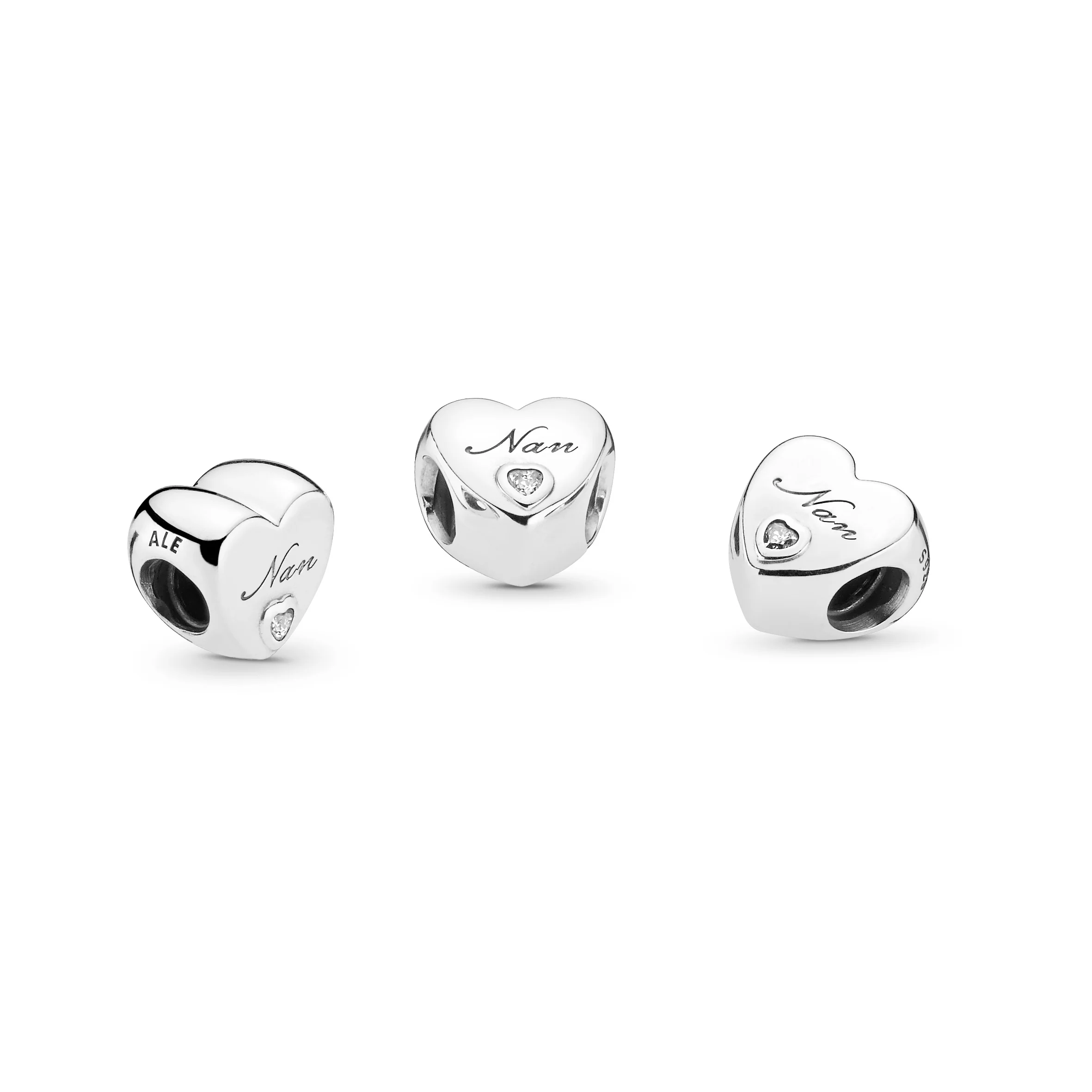 Nan Heart Silver Charm With Clear Cubic Zirconia - Image 4