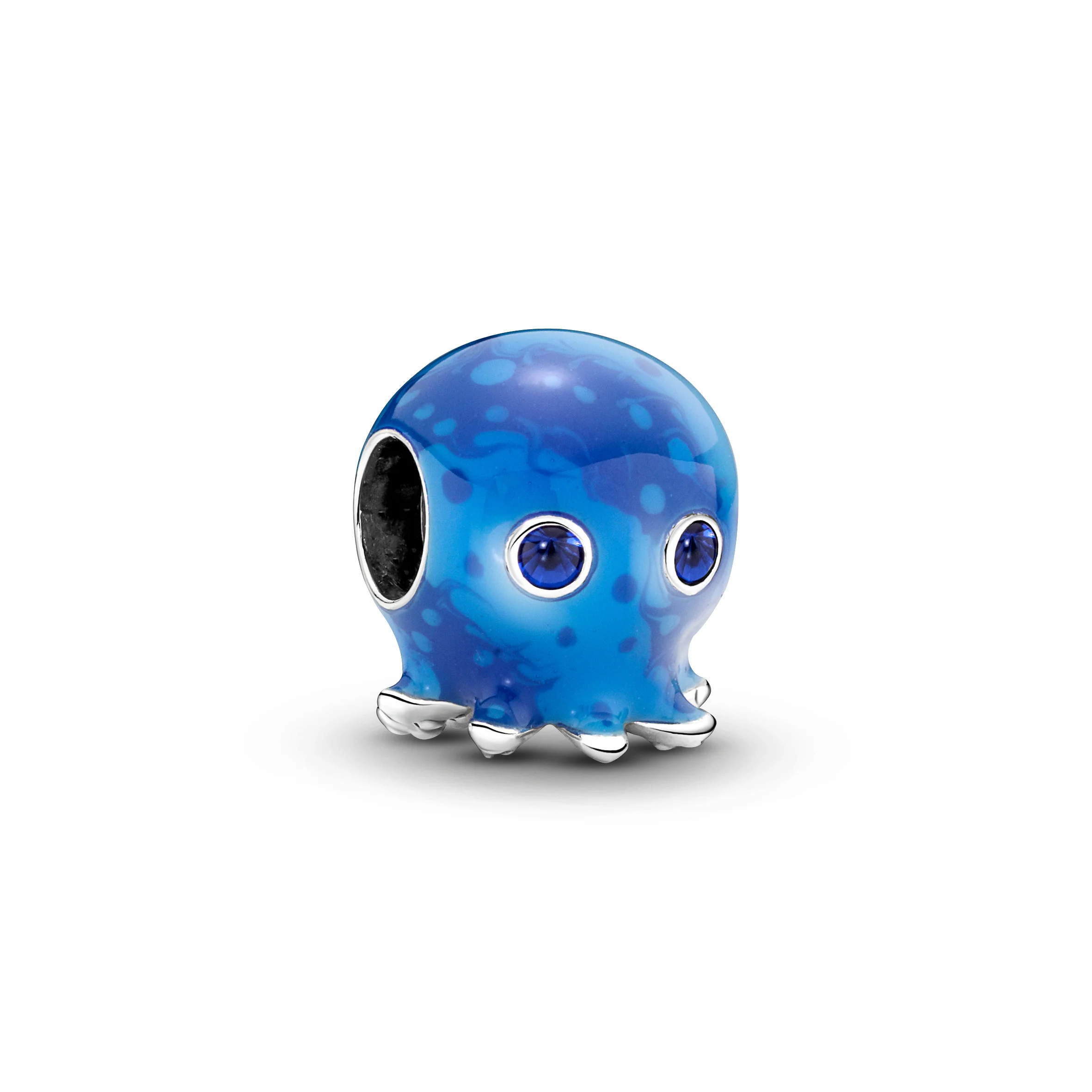 Octopus Sterling Silver Charm With True Blue Crystal And Blue Enamel