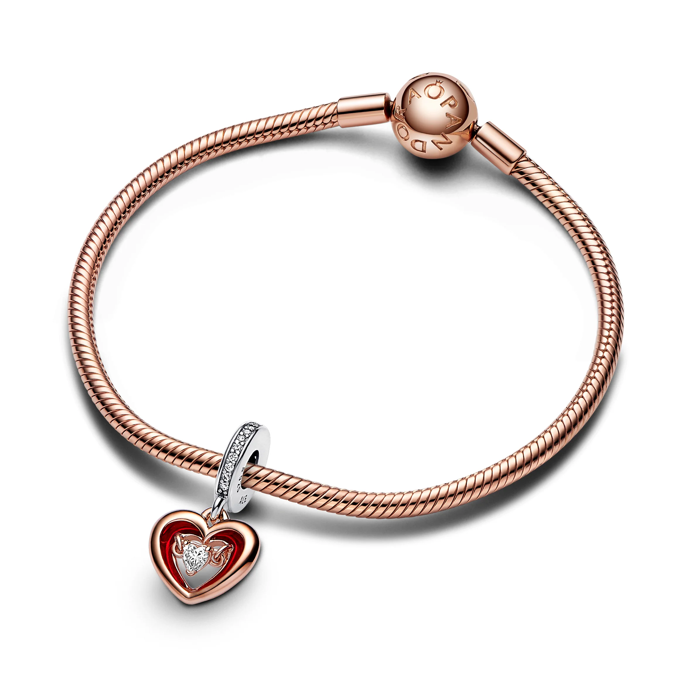Open Heart Sterling Silver And 14K Rose Gold-Plated Dangle With Clear Cubic Zirconia And Red Enamel - Image 3