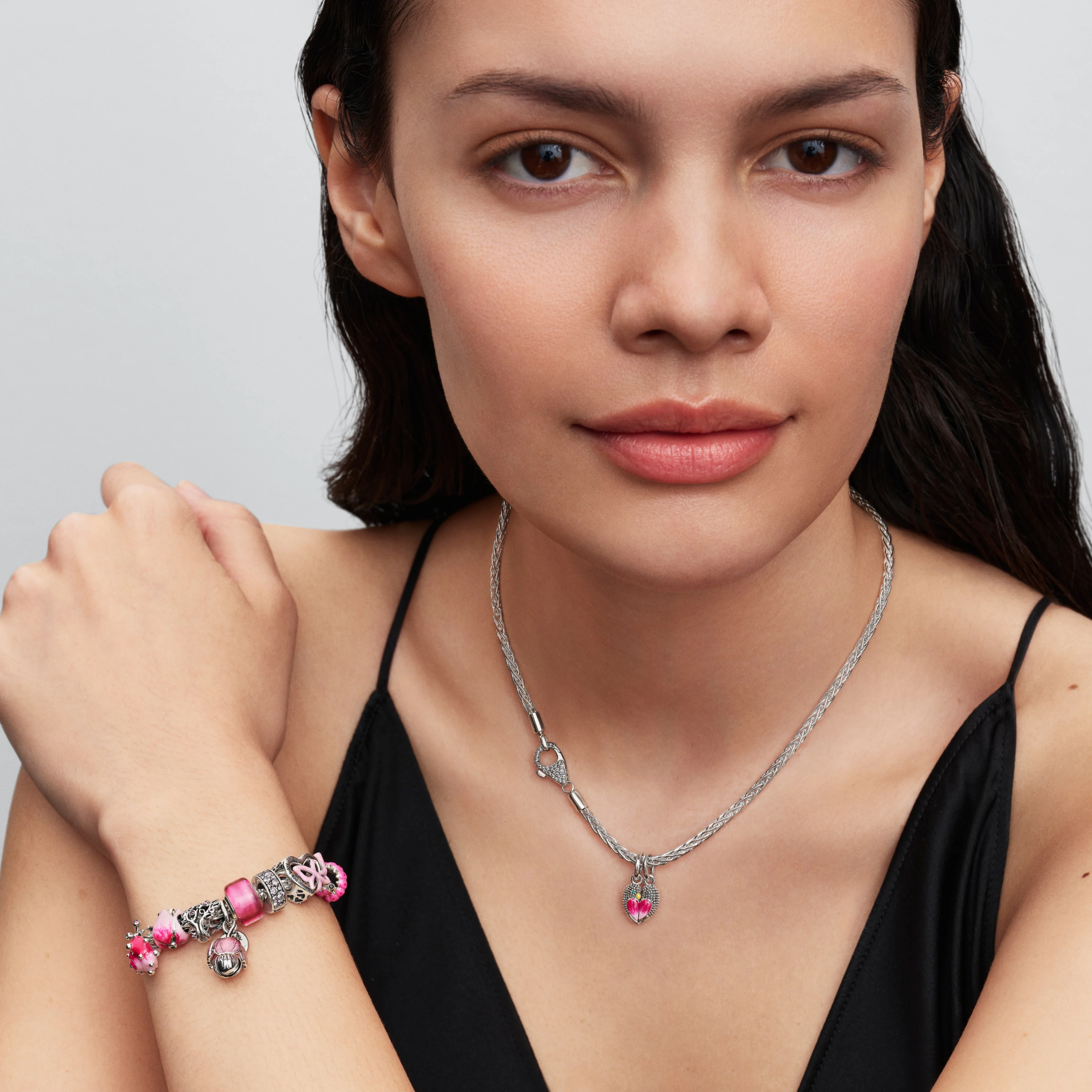 Openable Flower Sterling Silver And 14K Gold-Plated Dangle With Royal Green Crystal And Glittery Shaded Pink Uv Resin - Image 4