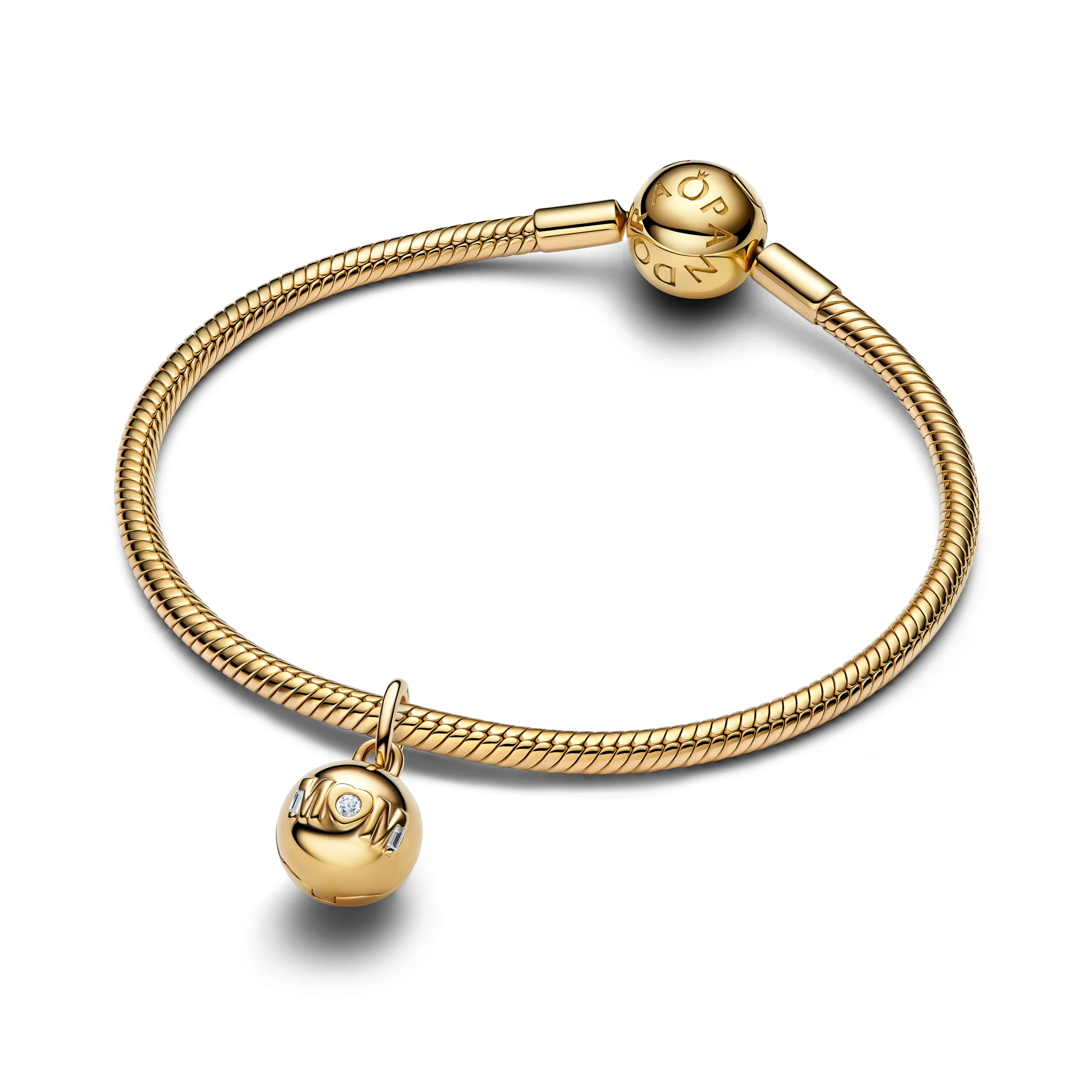 Openable Mom Ball 14K Gold-Plated Dangle With Clear Cubic Zirconia And Black Enamel - Image 4