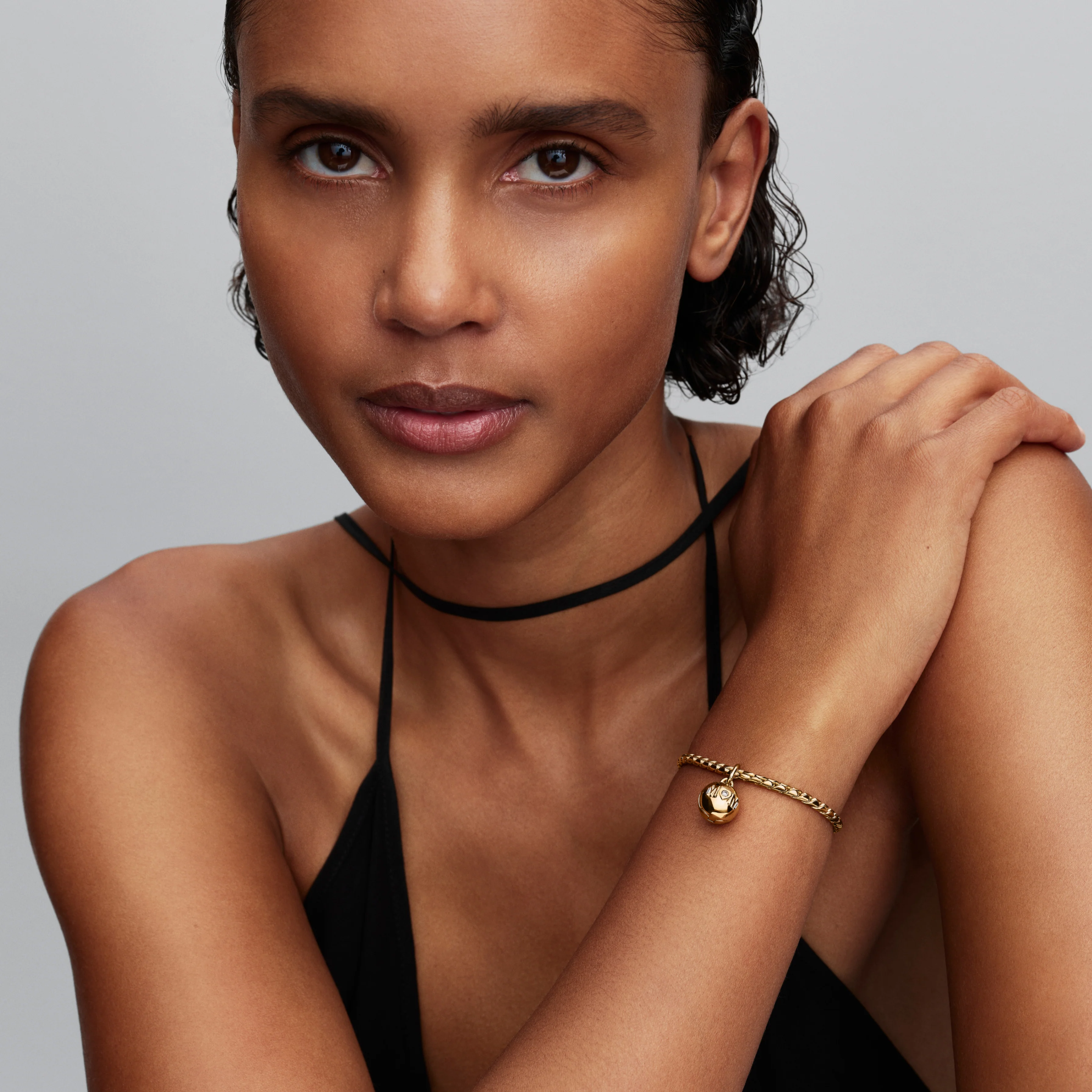 Openable Mom Ball 14K Gold-Plated Dangle With Clear Cubic Zirconia And Black Enamel - Image 5