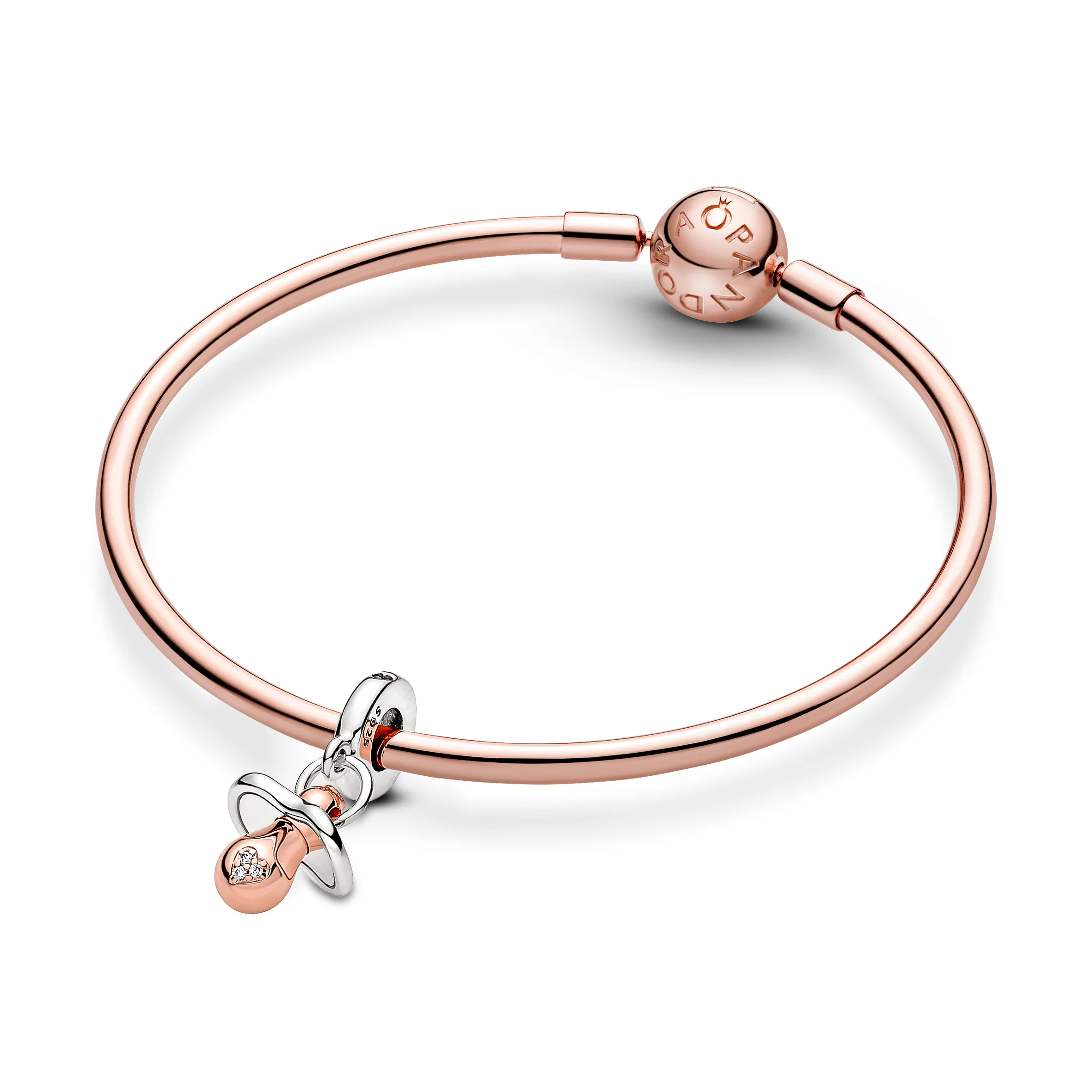 Pacifier Sterling Silver And 14K Rose Gold-Plated Dangle With Clear Cubic Zirconia - Image 3