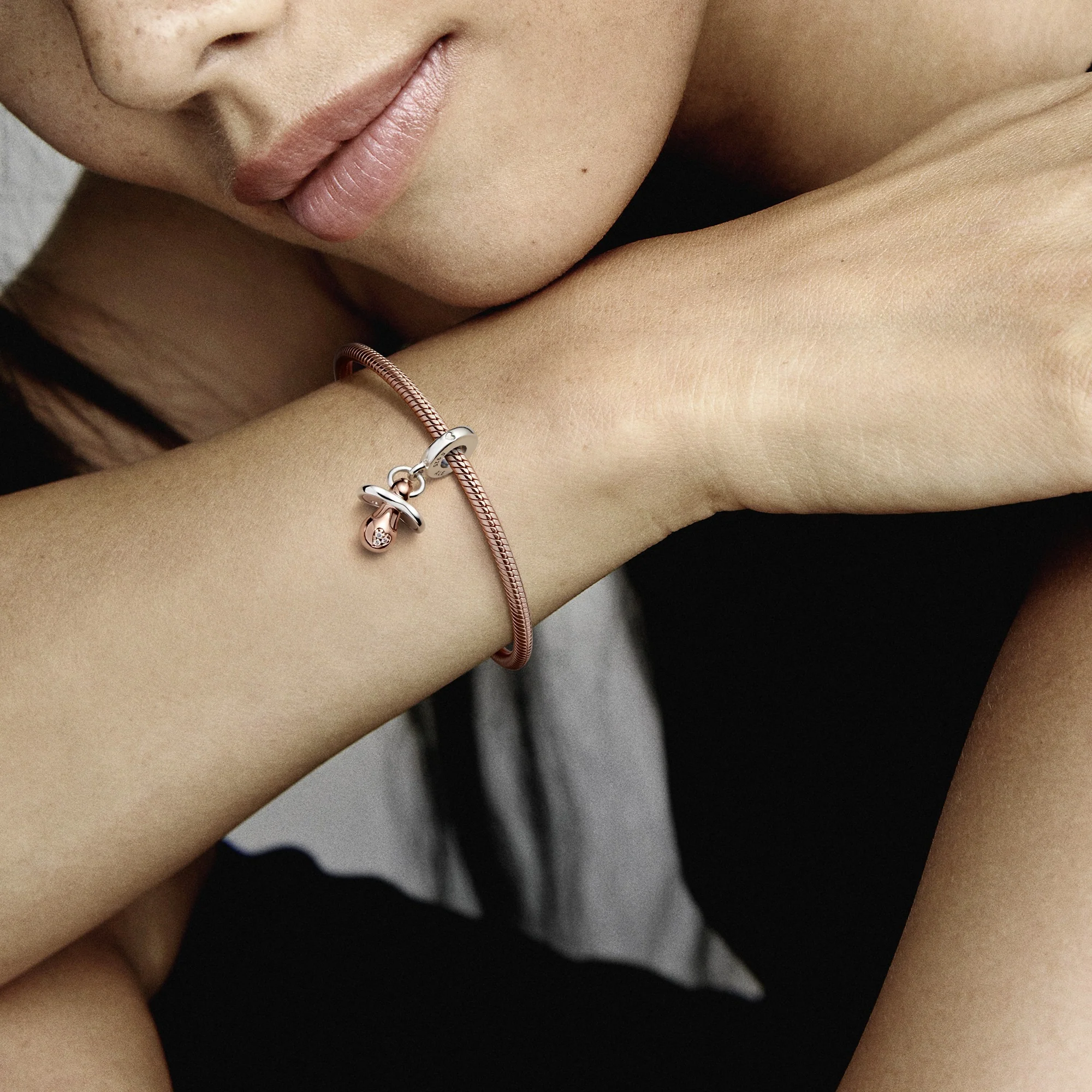 Pacifier Sterling Silver And 14K Rose Gold-Plated Dangle With Clear Cubic Zirconia - Image 4