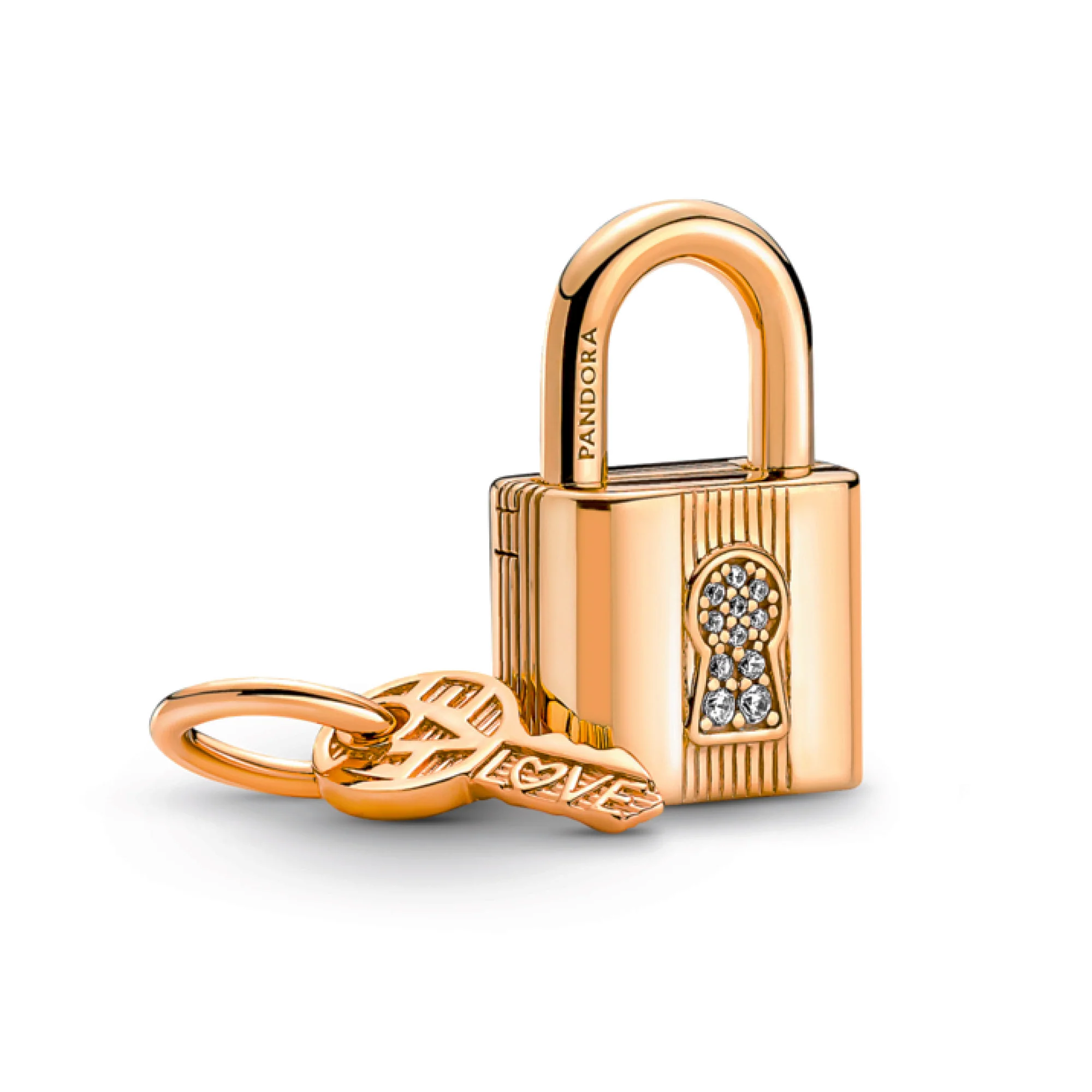 Padlock And Key 14K Gold-Plated Dangle With Clear Cubic Zirconia - Image 7