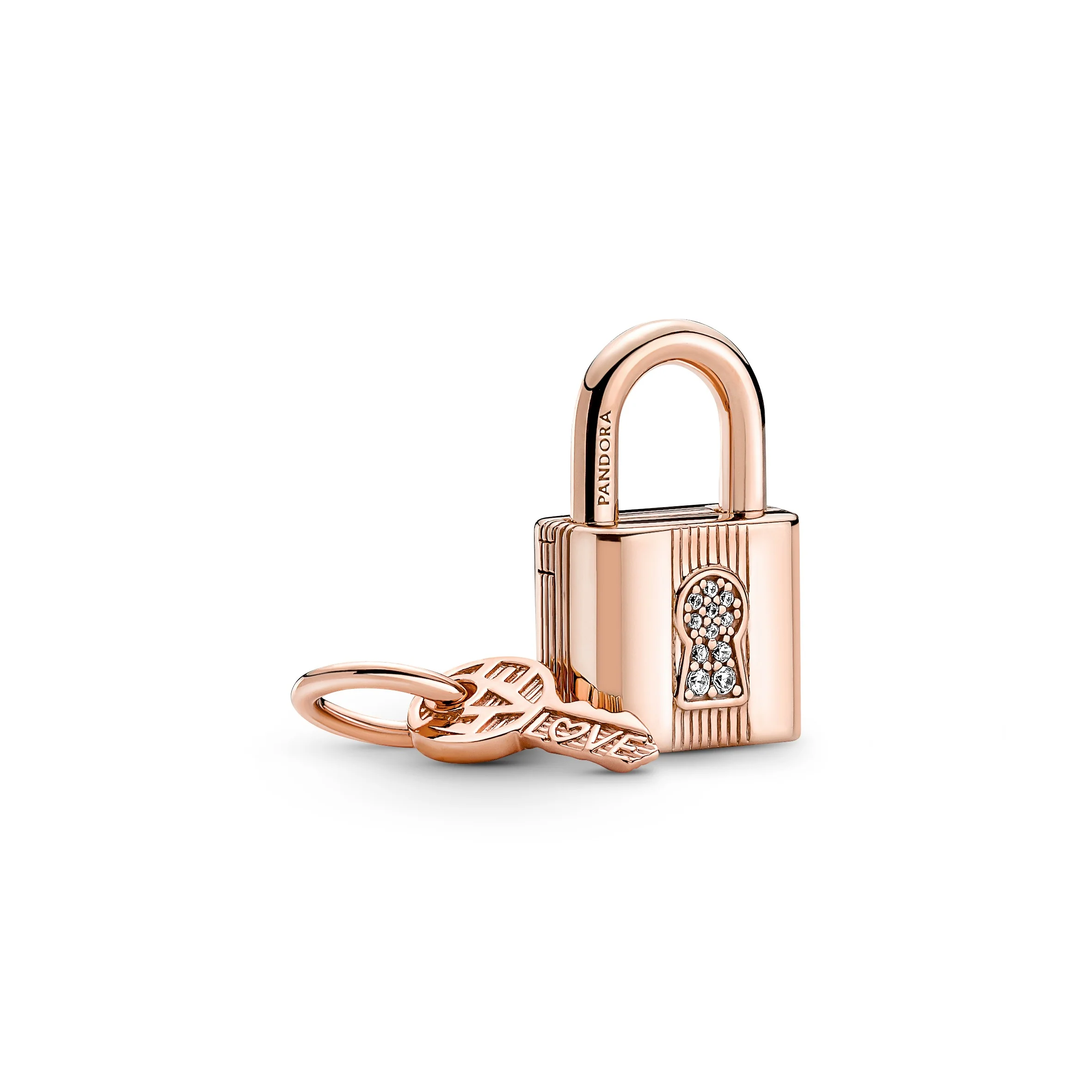 Padlock And Key 14K Rose Gold-Plated Dangle With Clear Cubic Zirconia - Image 6