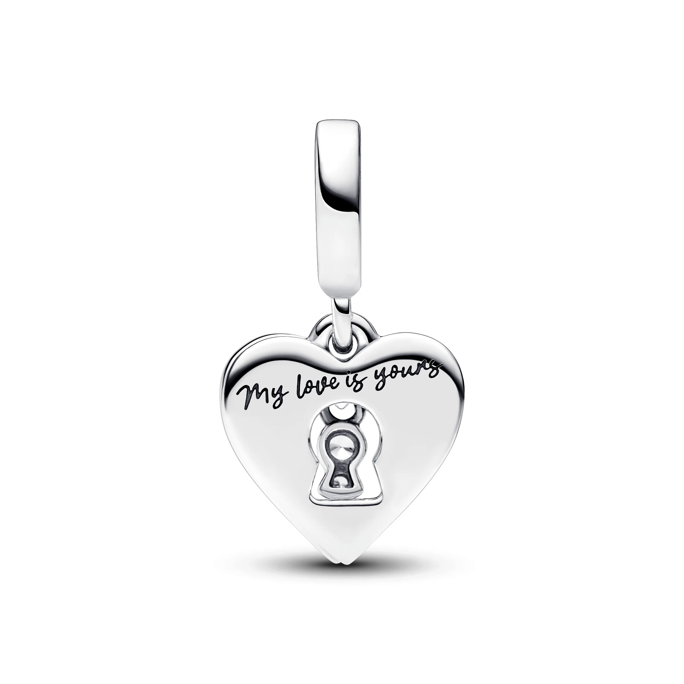 Padlock Heart Sterling Silver Double Dangle With Clear Cubic Zirconia And Red Enamel - Image 3