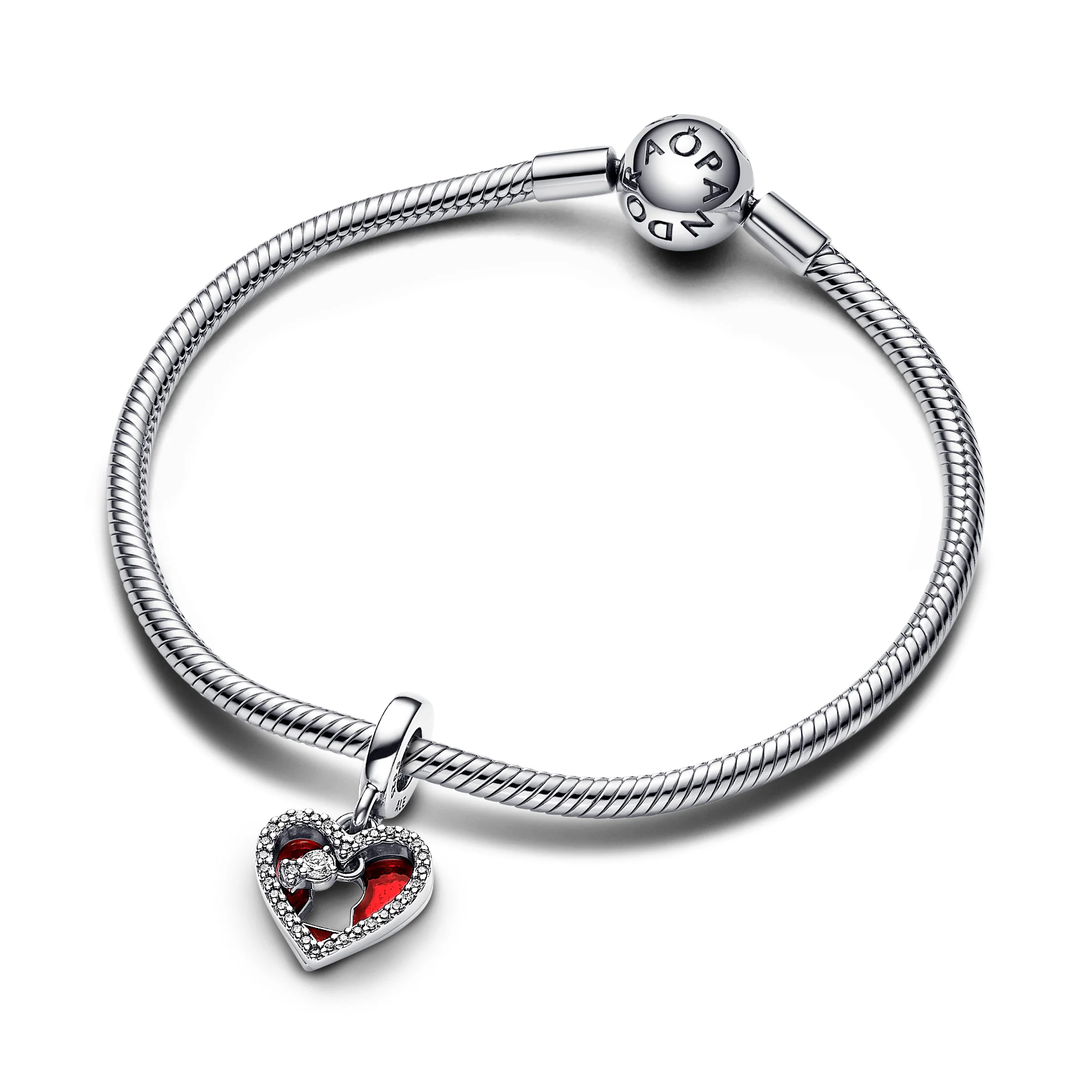 Padlock Heart Sterling Silver Double Dangle With Clear Cubic Zirconia And Red Enamel - Image 4