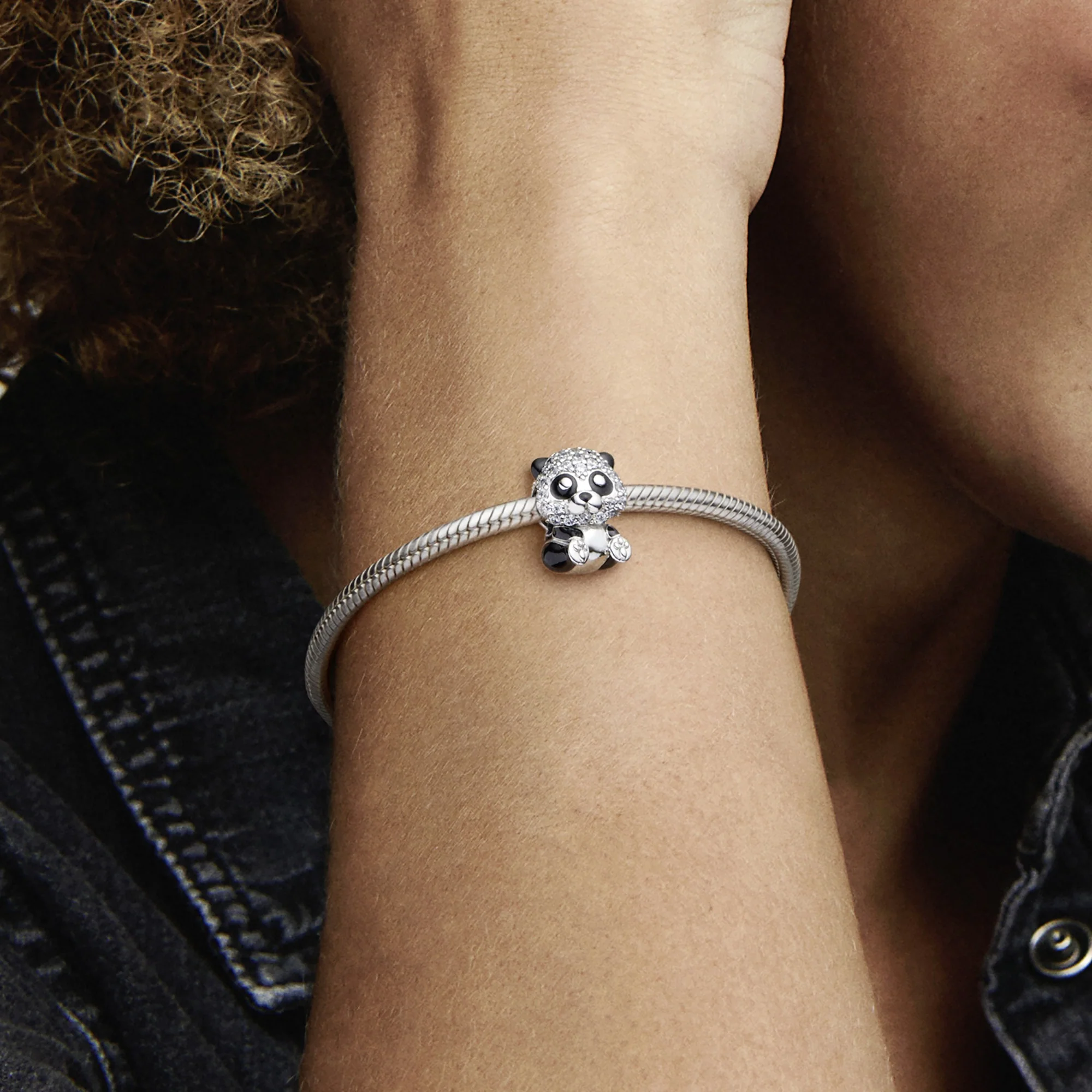 Panda Sterling Silver Charm With Clear Cubic Zirconia And Black Enamel - Image 2