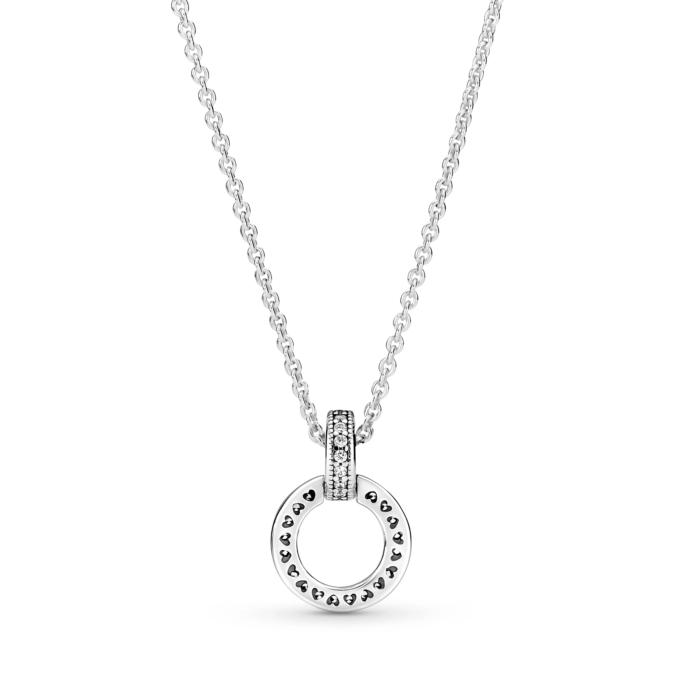Pandora Logo Interlocking Circles Sterling Silver Pendant With Clear Cubic Zirconia And Necklace - Image 4