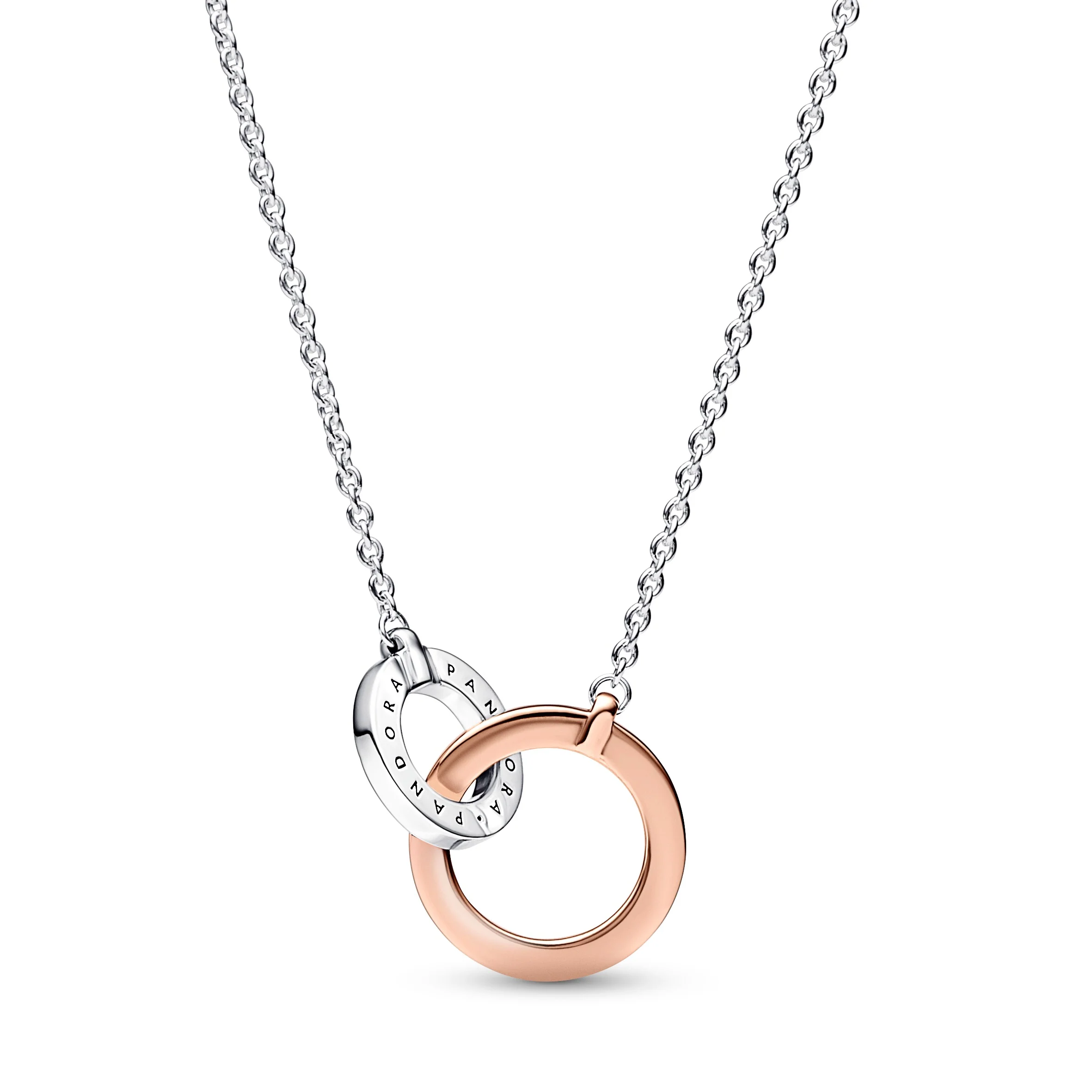 Pandora Logo Intertwined Circle Sterling Silver And 14K Rose Gold-Plated Collier With Clear Cubic Zirconia - Image 4