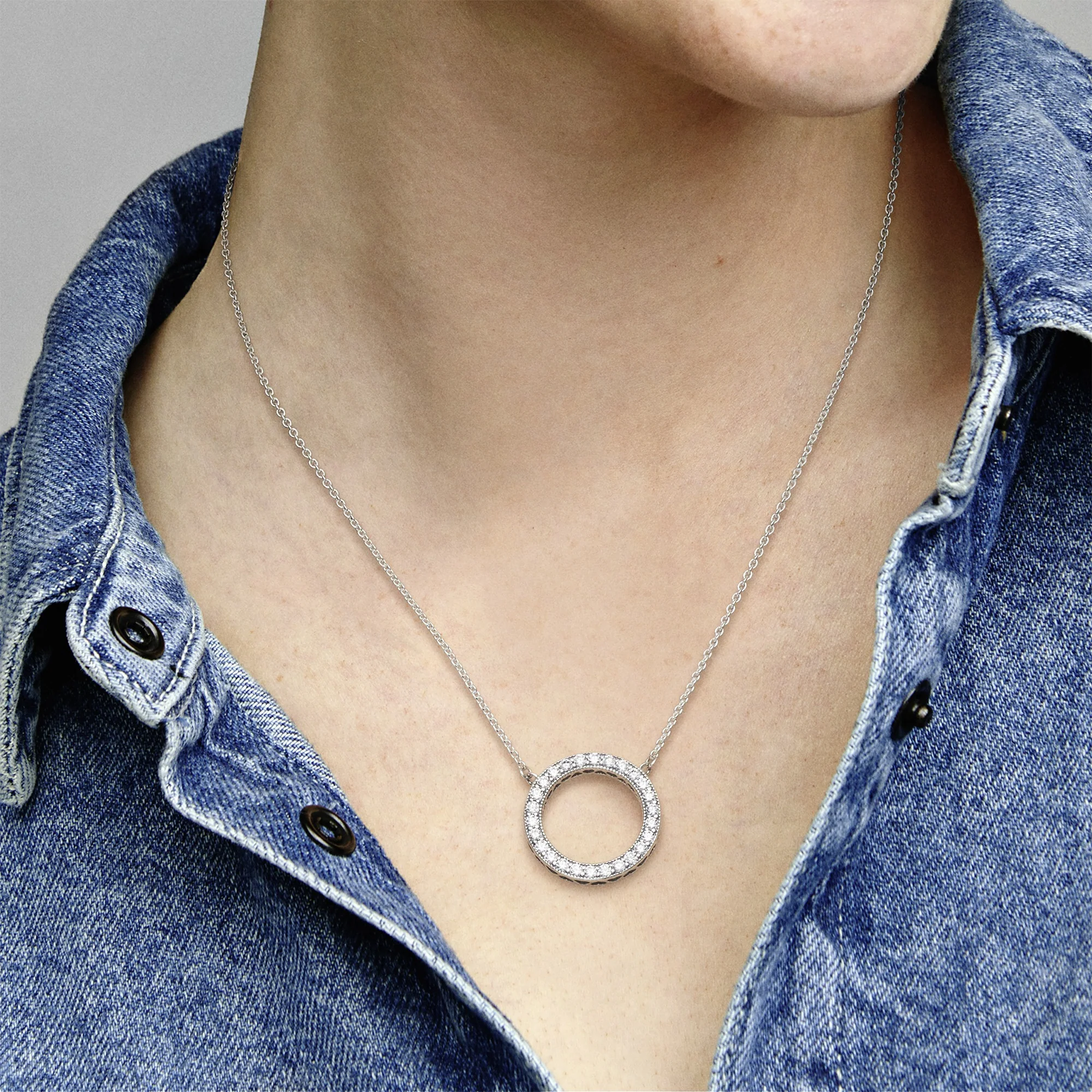 Pandora Logo Reversible Silver Collier With Clear Cubic Zirconia - Image 2