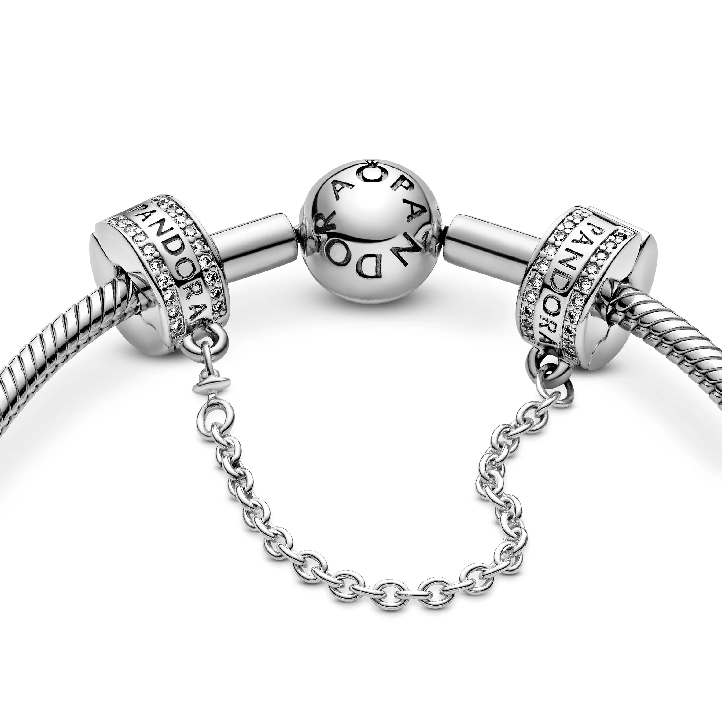 Pandora Logo Silver Safety Chain With Clear Cubic Zirconia And Silicone - Image 6