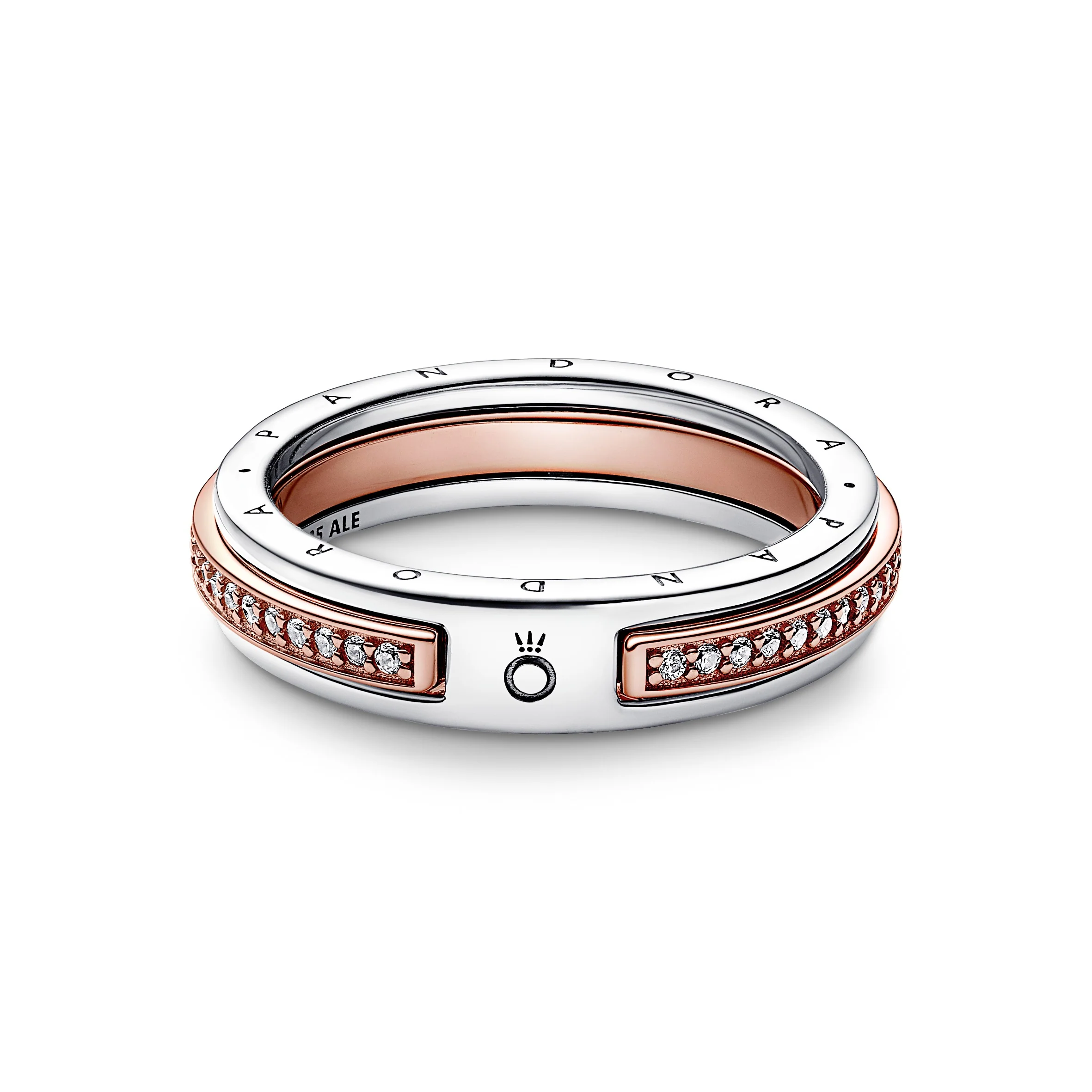 Pandora Logo Sterling Silver And 14K Rose Gold-Plated Ring With Clear Cubic Zirconia - Image 3