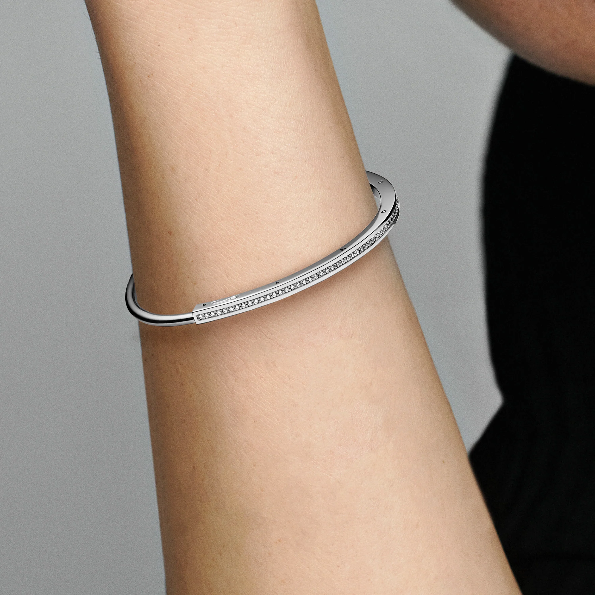 Pandora Logo Sterling Silver Bangle With Clear Cubic Zirconia - Image 2