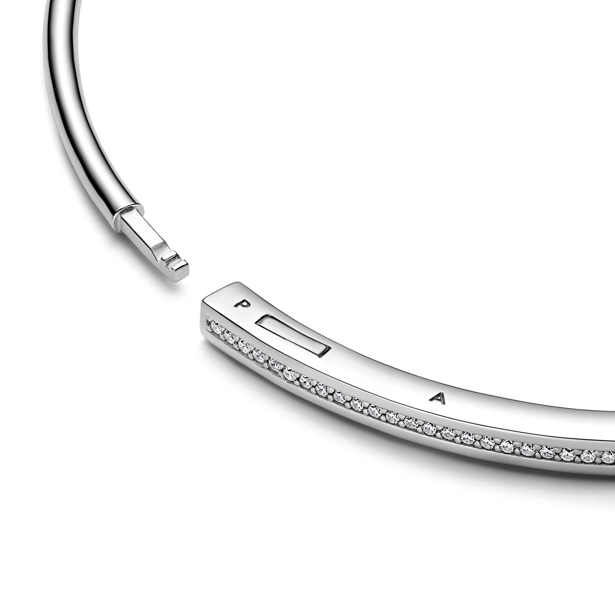 Pandora Logo Sterling Silver Bangle With Clear Cubic Zirconia - Image 4