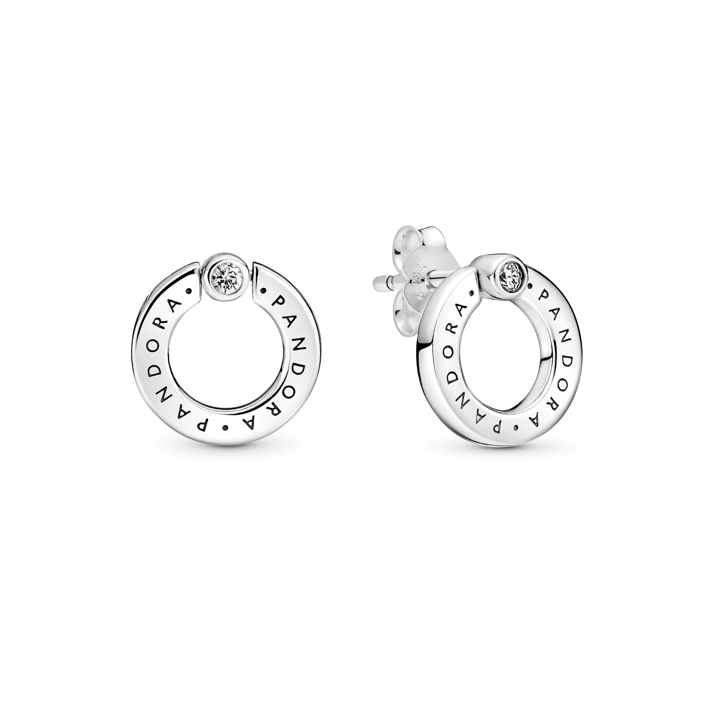 Pandora Logo Sterling Silver Reversible Stud Earrings With Clear Cubic Zirconia - Image 3
