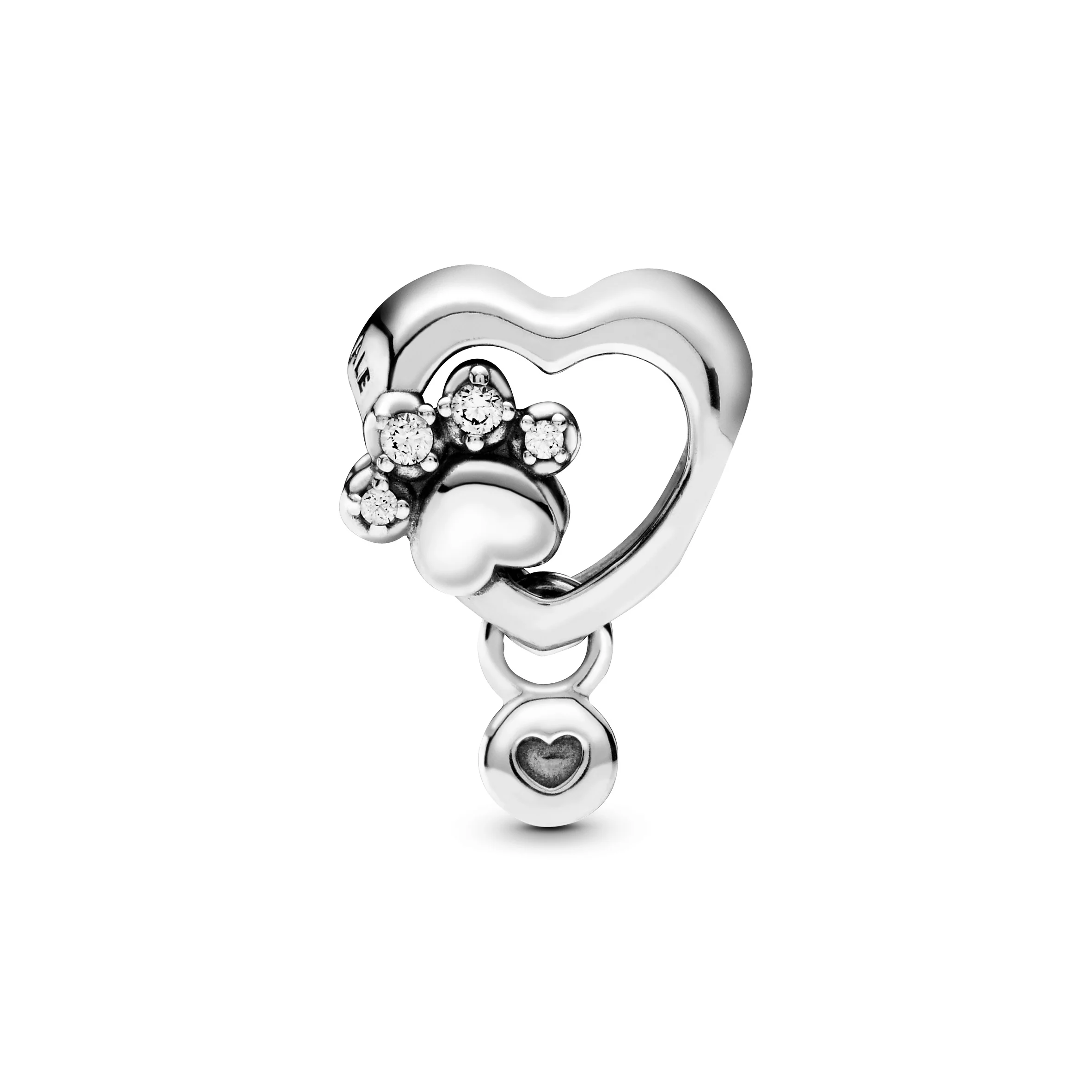 Paw Heart Sterling Silver Charm With Clear Cubic Zirconia - Image 4