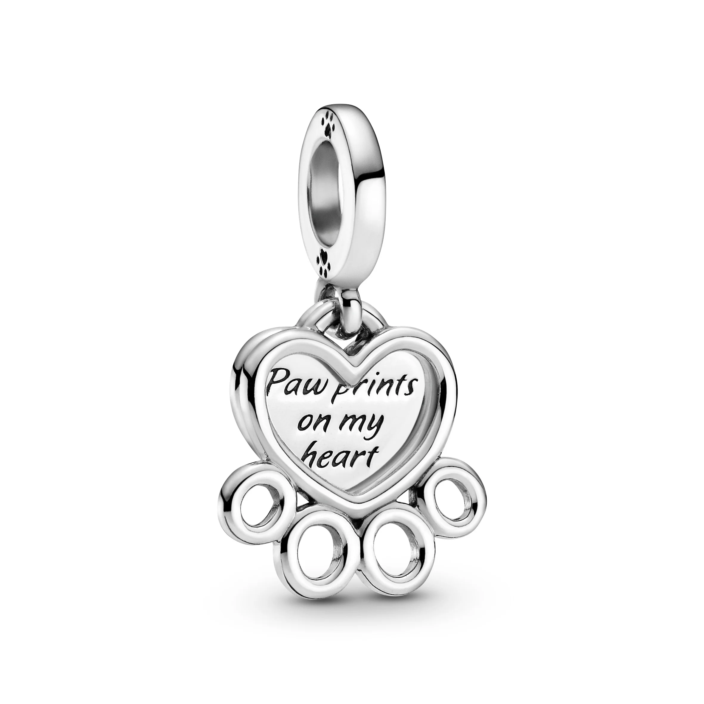 Paw Print And Heart Sterling Silver Dangle