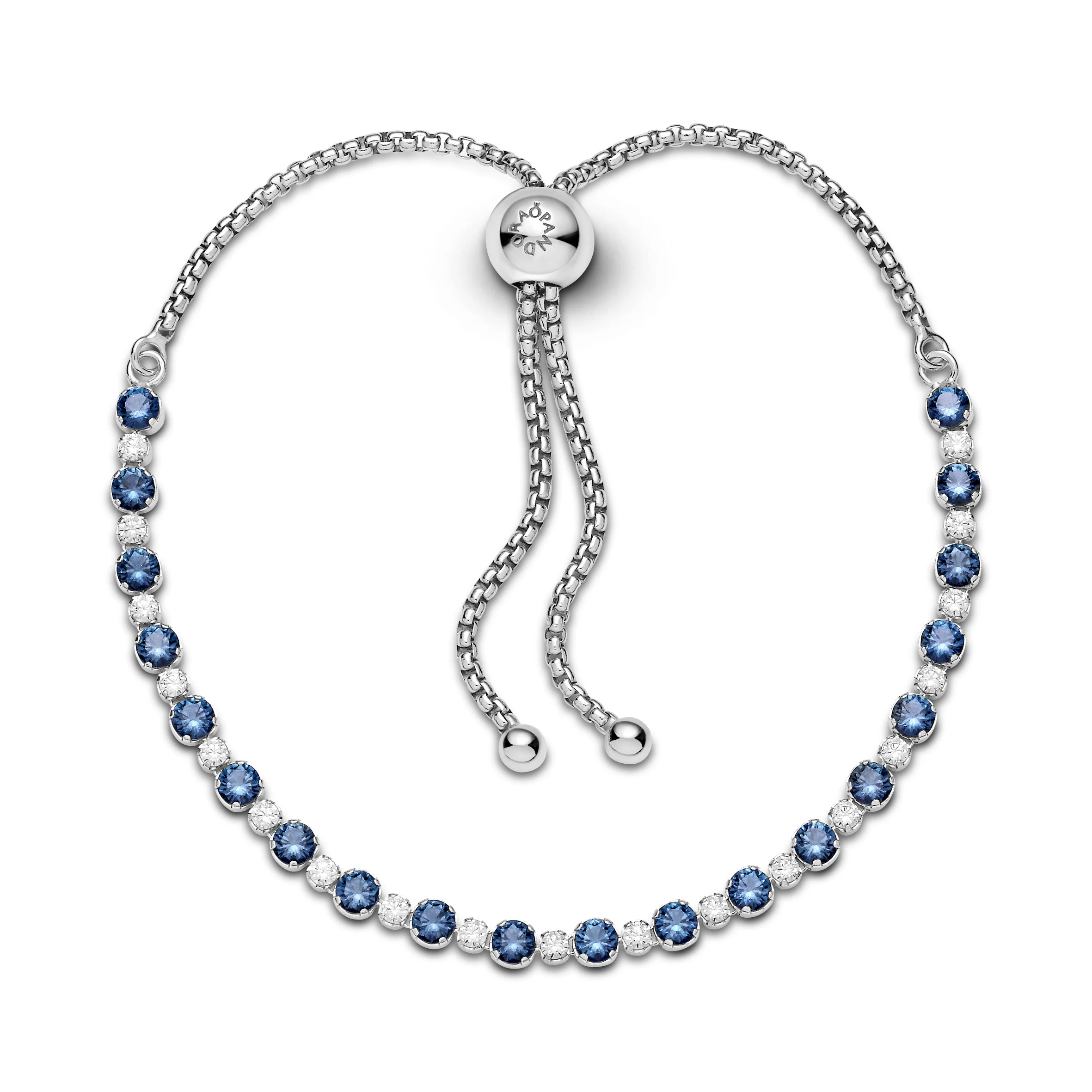 Rhodium Plated Sterling Silver Bracelet With Moonlight Blue Crystal And Clear Cubic Zirconia - Image 3