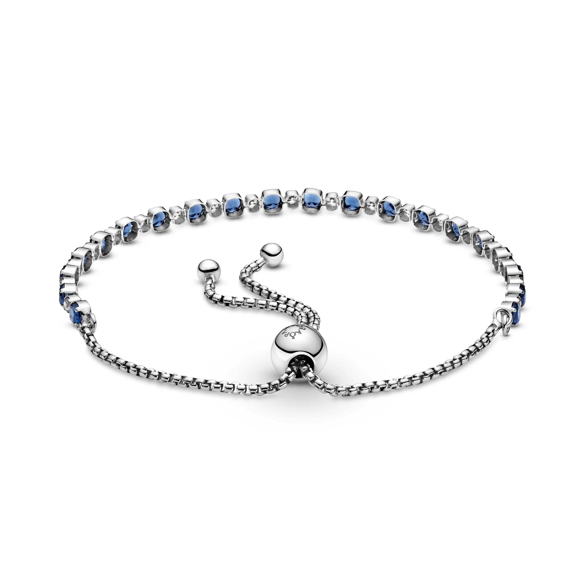 Rhodium Plated Sterling Silver Bracelet With Moonlight Blue Crystal And Clear Cubic Zirconia - Image 4