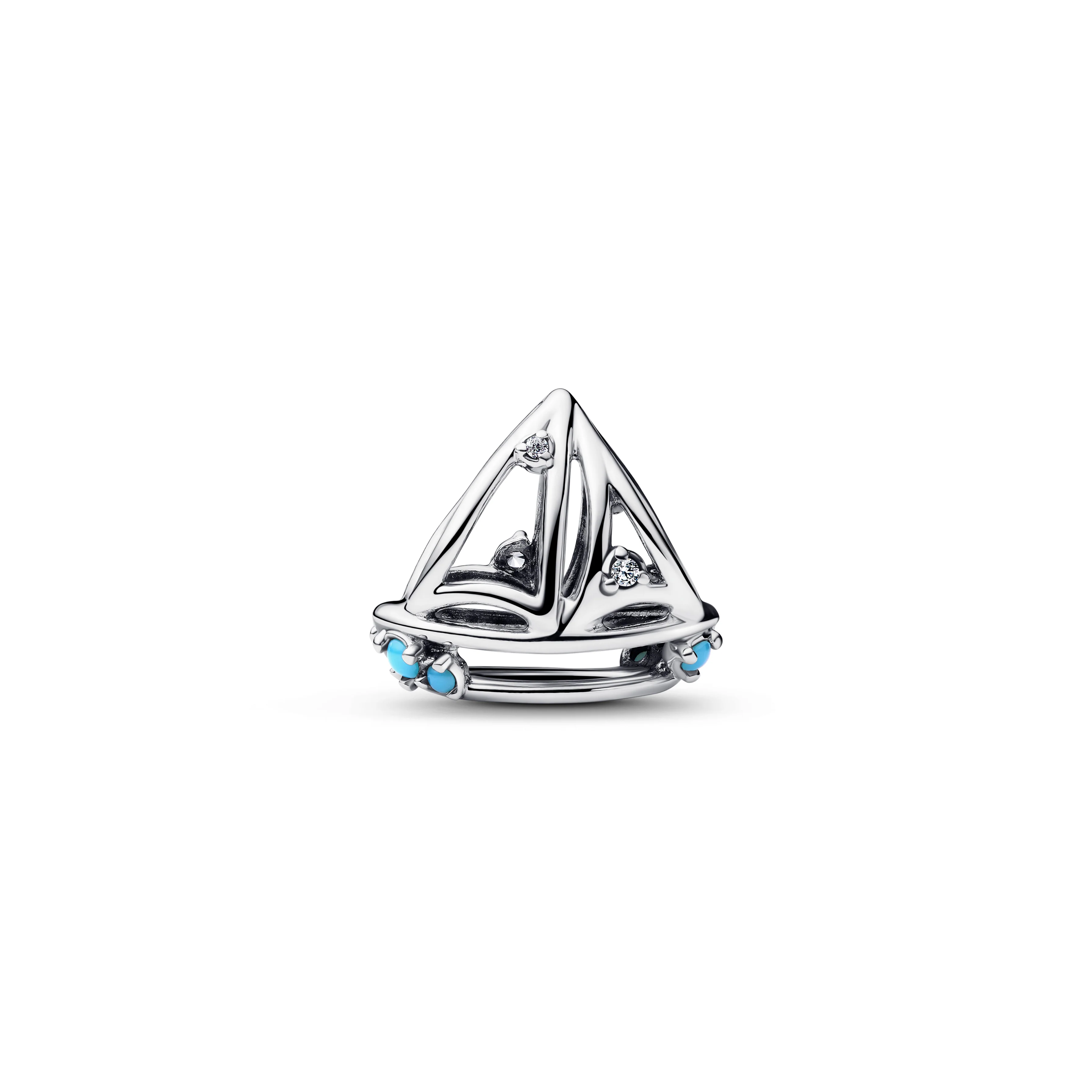 Sailboat Sterling Silver Charm With Clear Cubic Zirconia And Capri Blue Crystal - Image 3