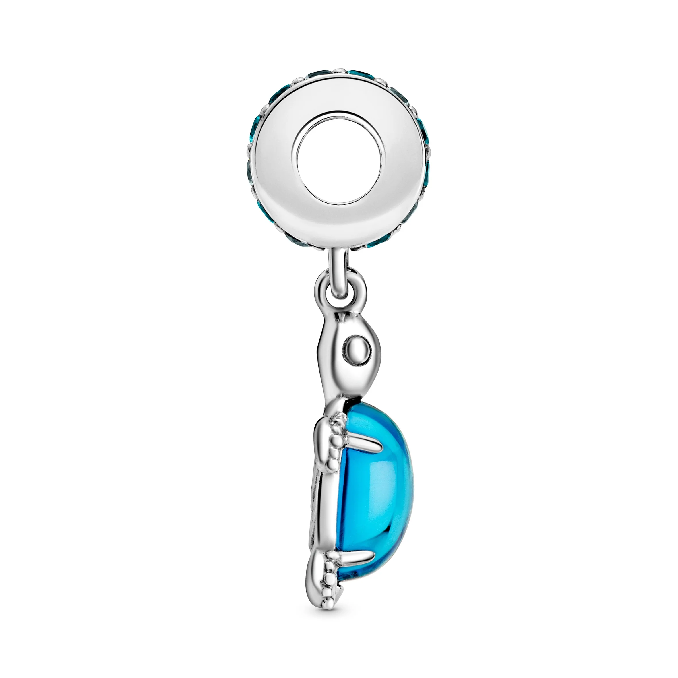 Sea Turtle Sterling Silver Dangle With Icy Green, Bleached Aqua Blue Crystal And Peacock Murano Glass - Image 4