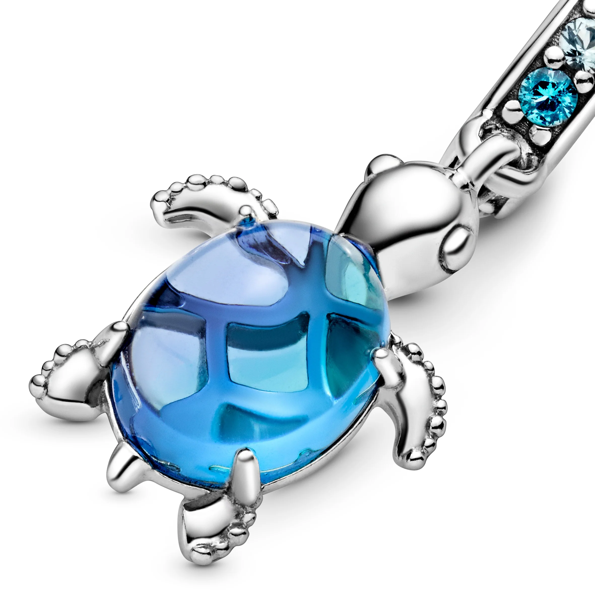 Sea Turtle Sterling Silver Dangle With Icy Green, Bleached Aqua Blue Crystal And Peacock Murano Glass - Image 5