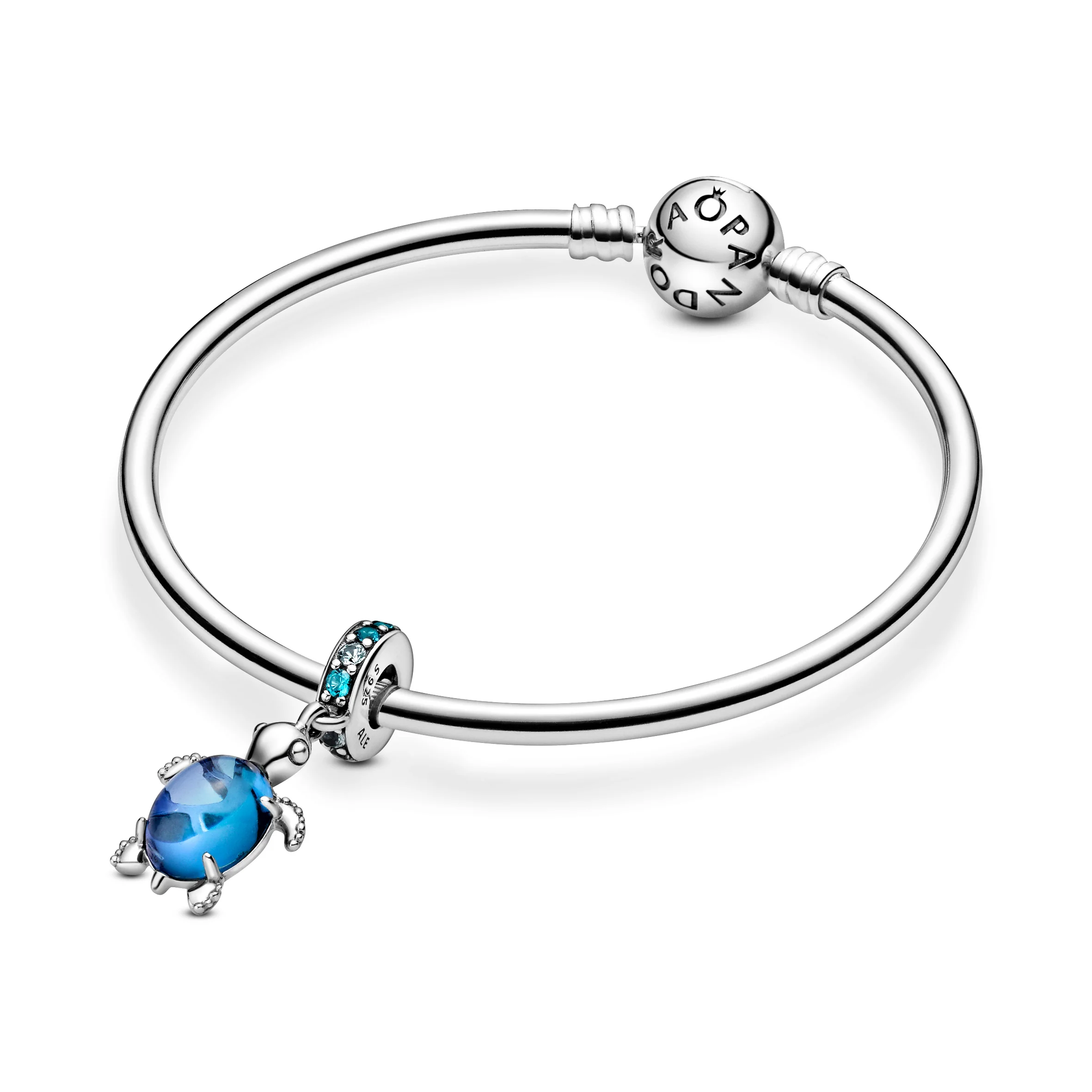 Sea Turtle Sterling Silver Dangle With Icy Green, Bleached Aqua Blue Crystal And Peacock Murano Glass - Image 6
