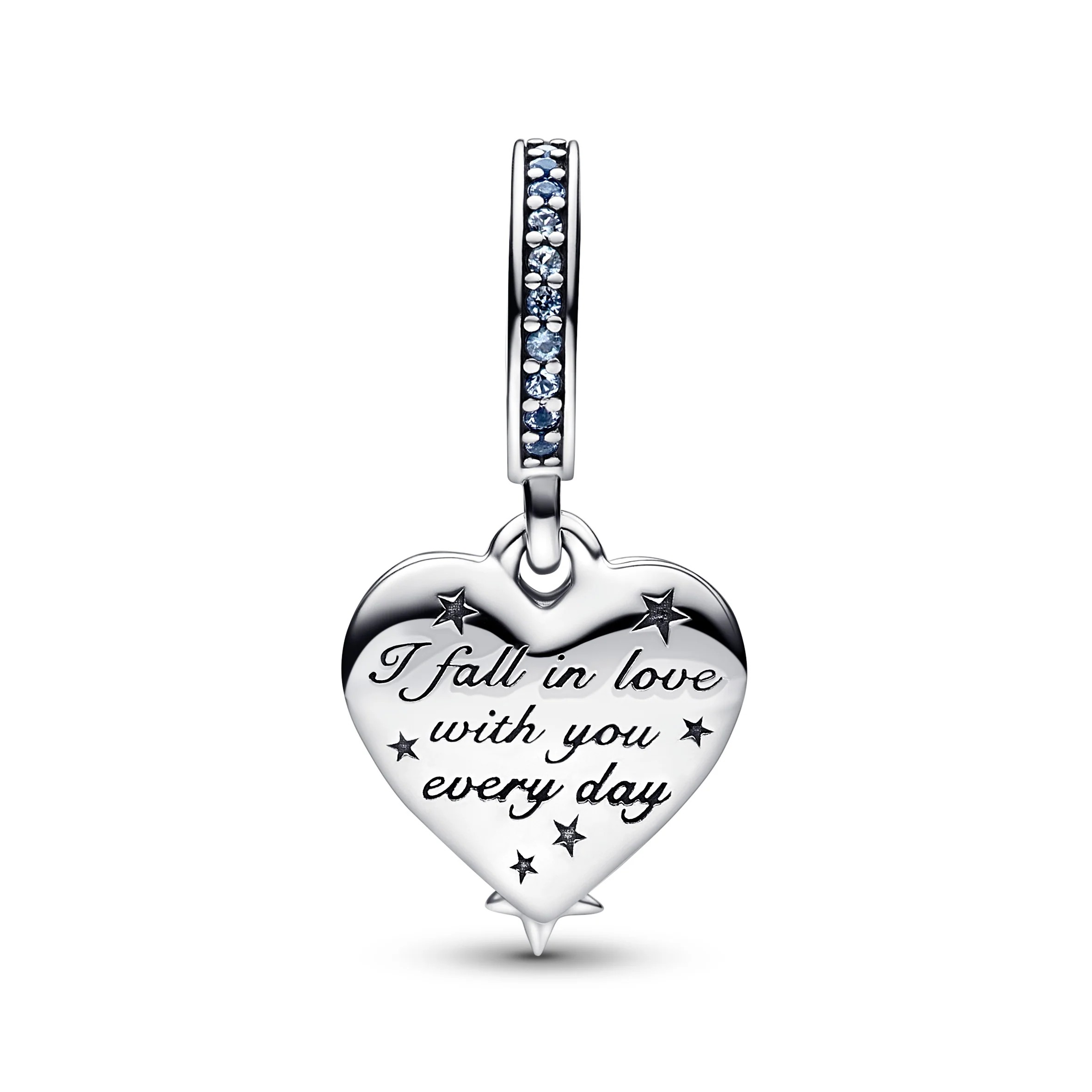 Shooting Stars Heart Sterling Silver Double Dangle With Moonlight Blue Crystal, Clear Cubic Zirconia And Shimmering Light Blue Enamel - Image 5