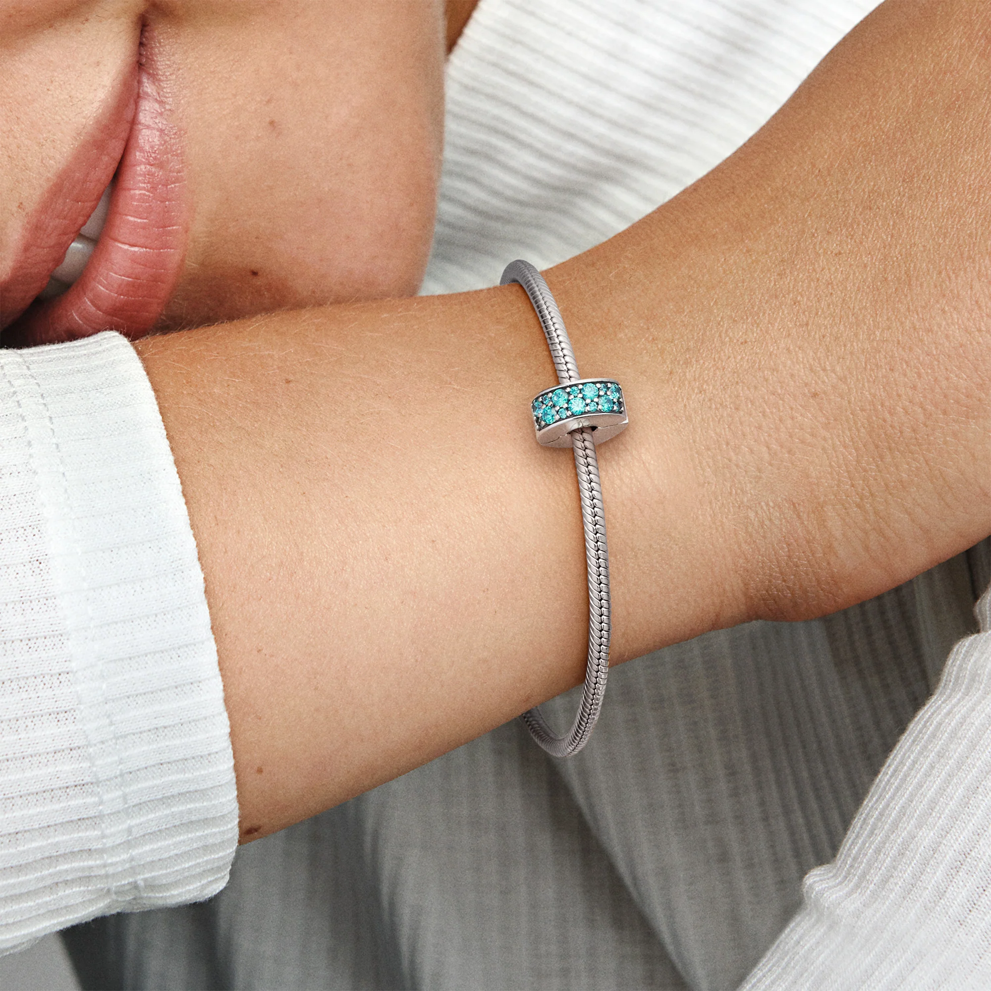 Silver Clip With Teal Cubic Zirconia And Silicone Grip - Image 3