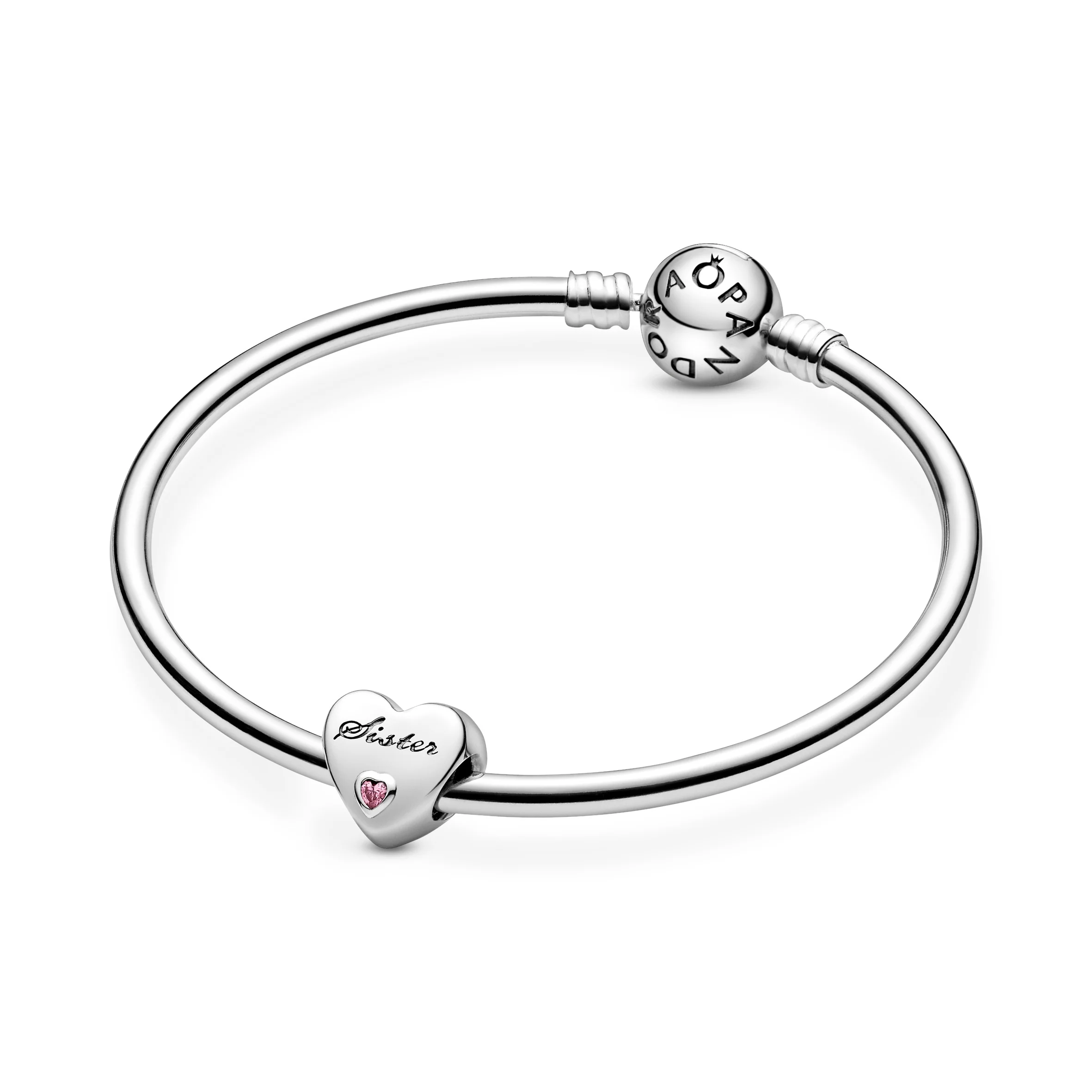 Sister Heart Silver Charm With Pink Cubic Zirconia - Image 4