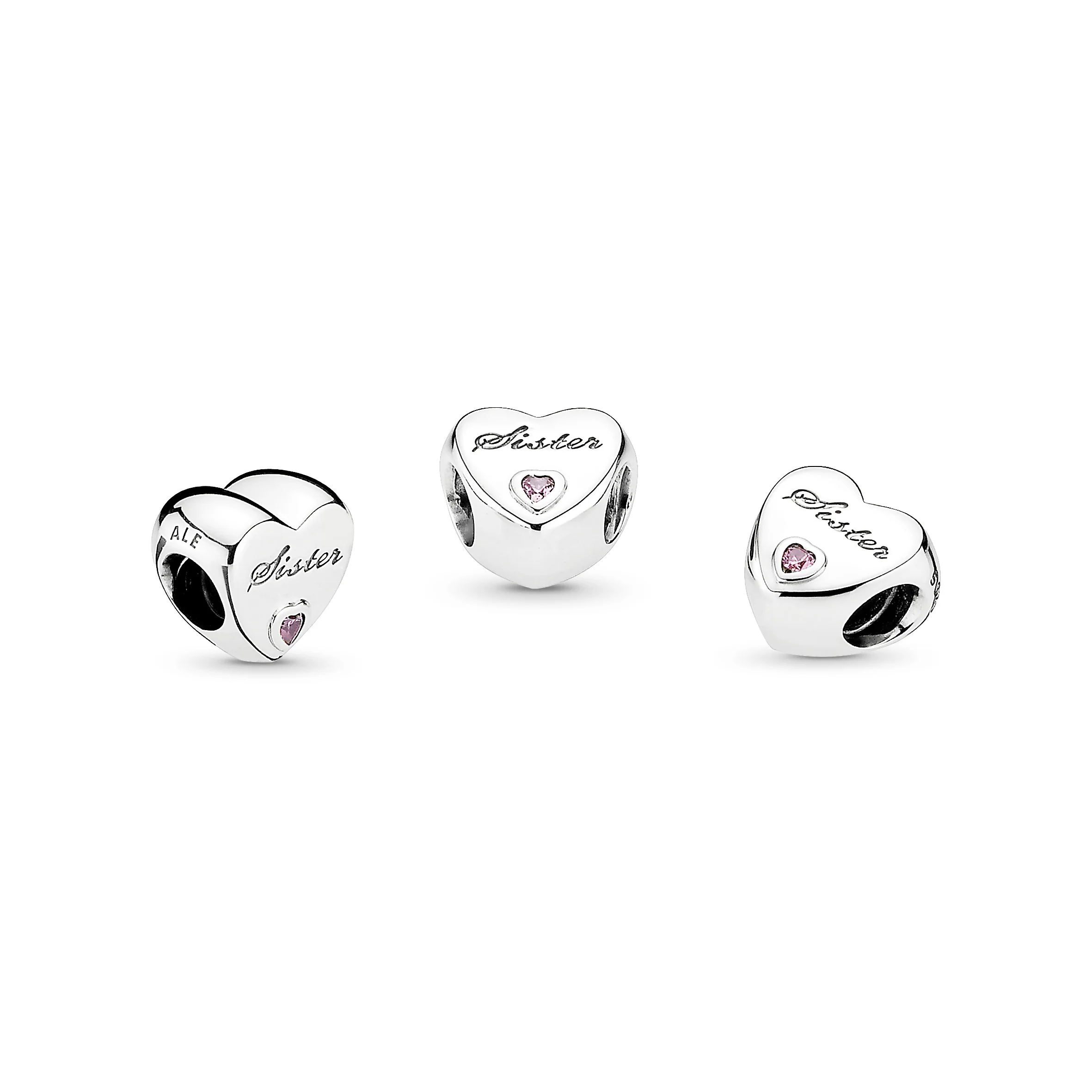 Sister Heart Silver Charm With Pink Cubic Zirconia - Image 5