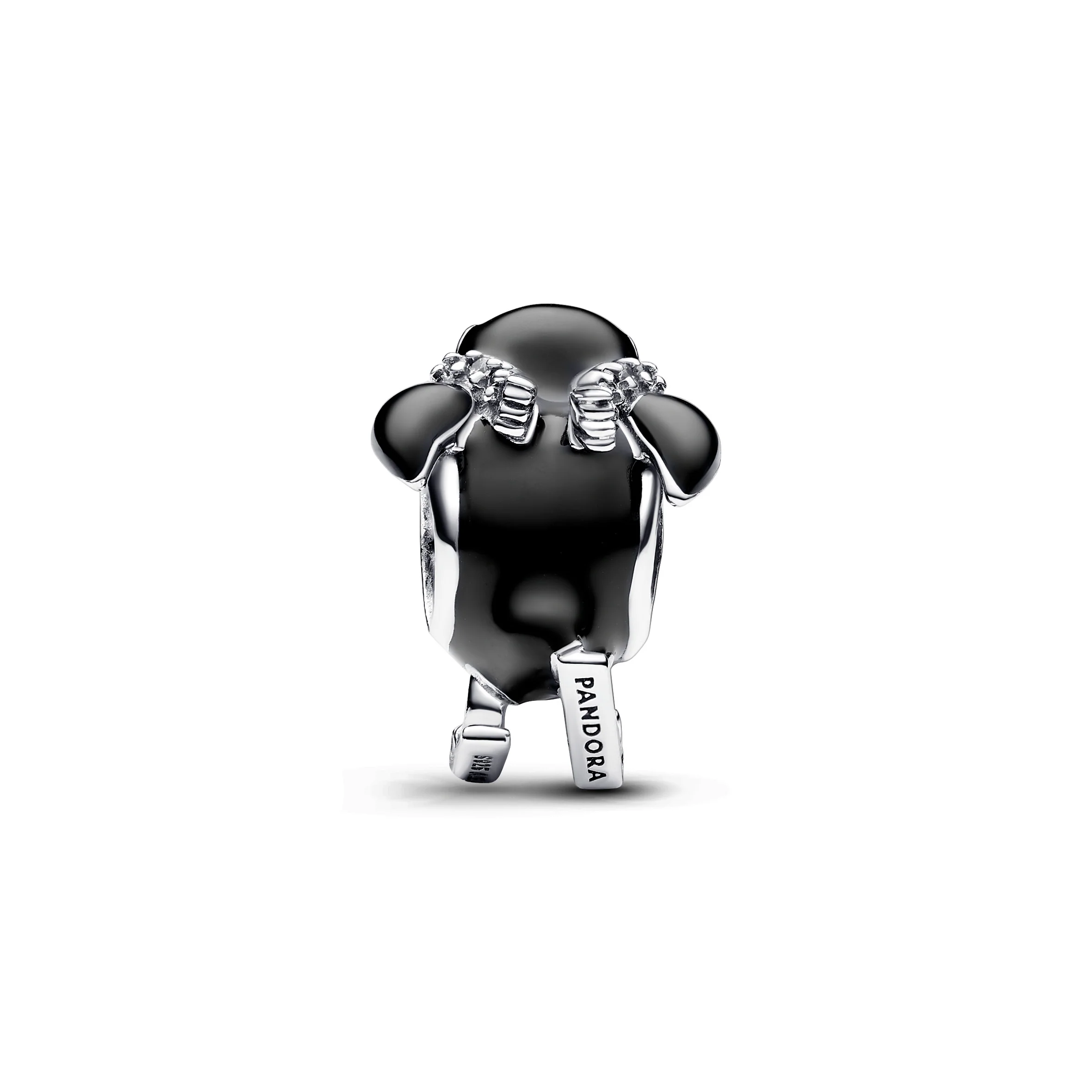 Skiing Penguin Sterling Silver Charm With Clear Cubic Zirconia And Black Enamel - Image 3