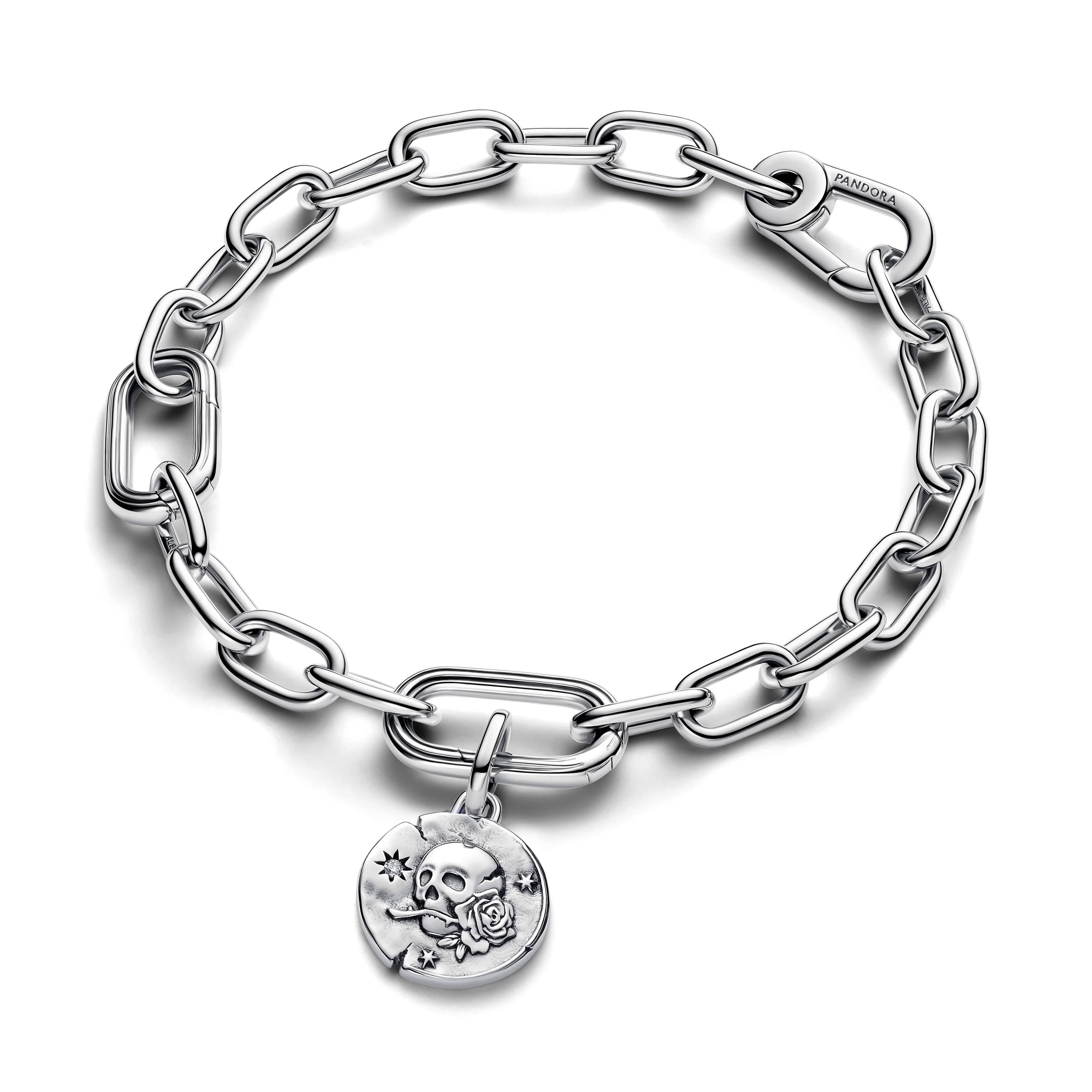 Skull Sterling Silver Medallion With Clear Cubic Zirconia - Image 4