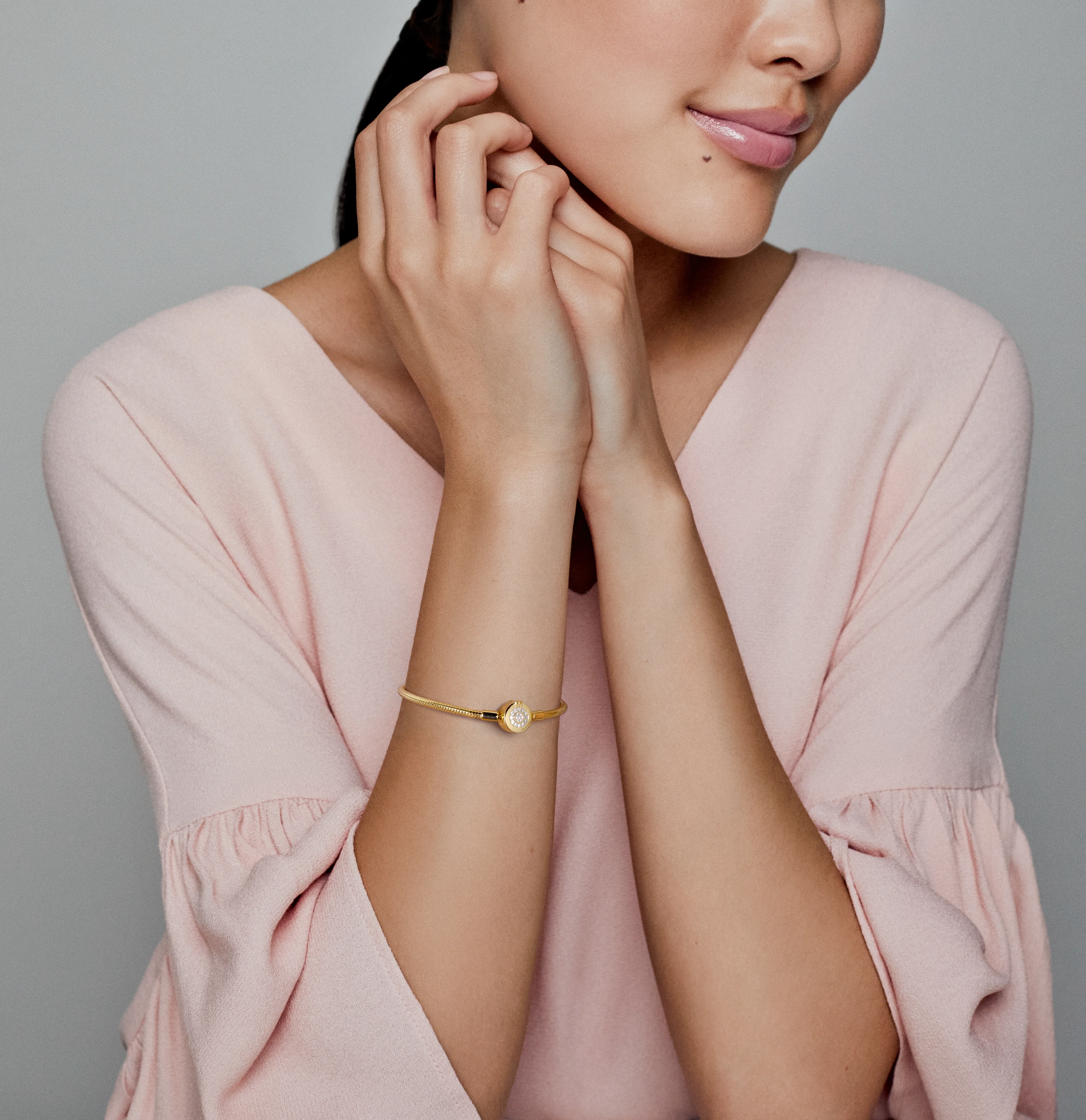 Snake Chain 14K Gold-Plated Bracelet And Crown O Clasp With Clear Cubic Zirconia - Image 4